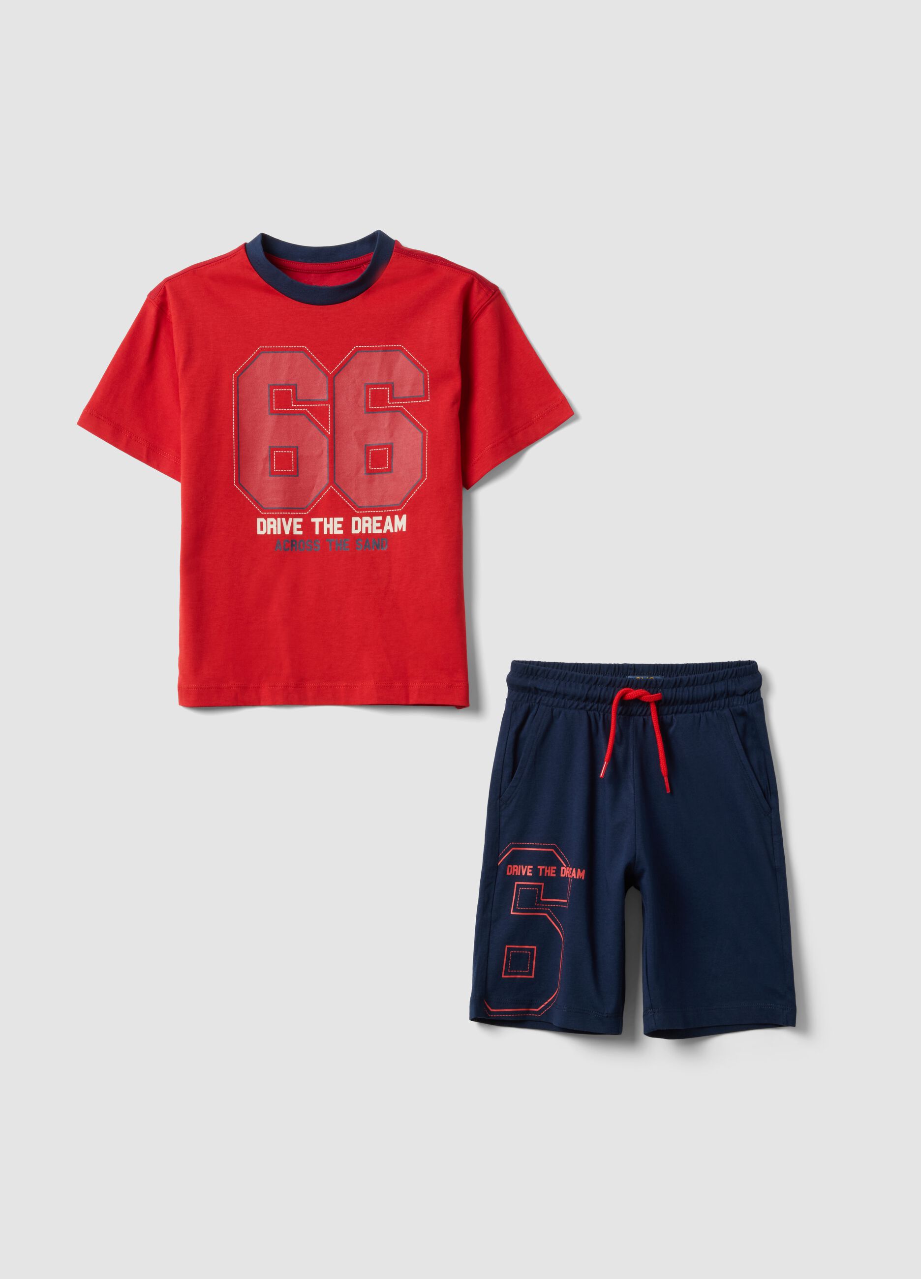 Red pure cotton set with T-shirt and shorts