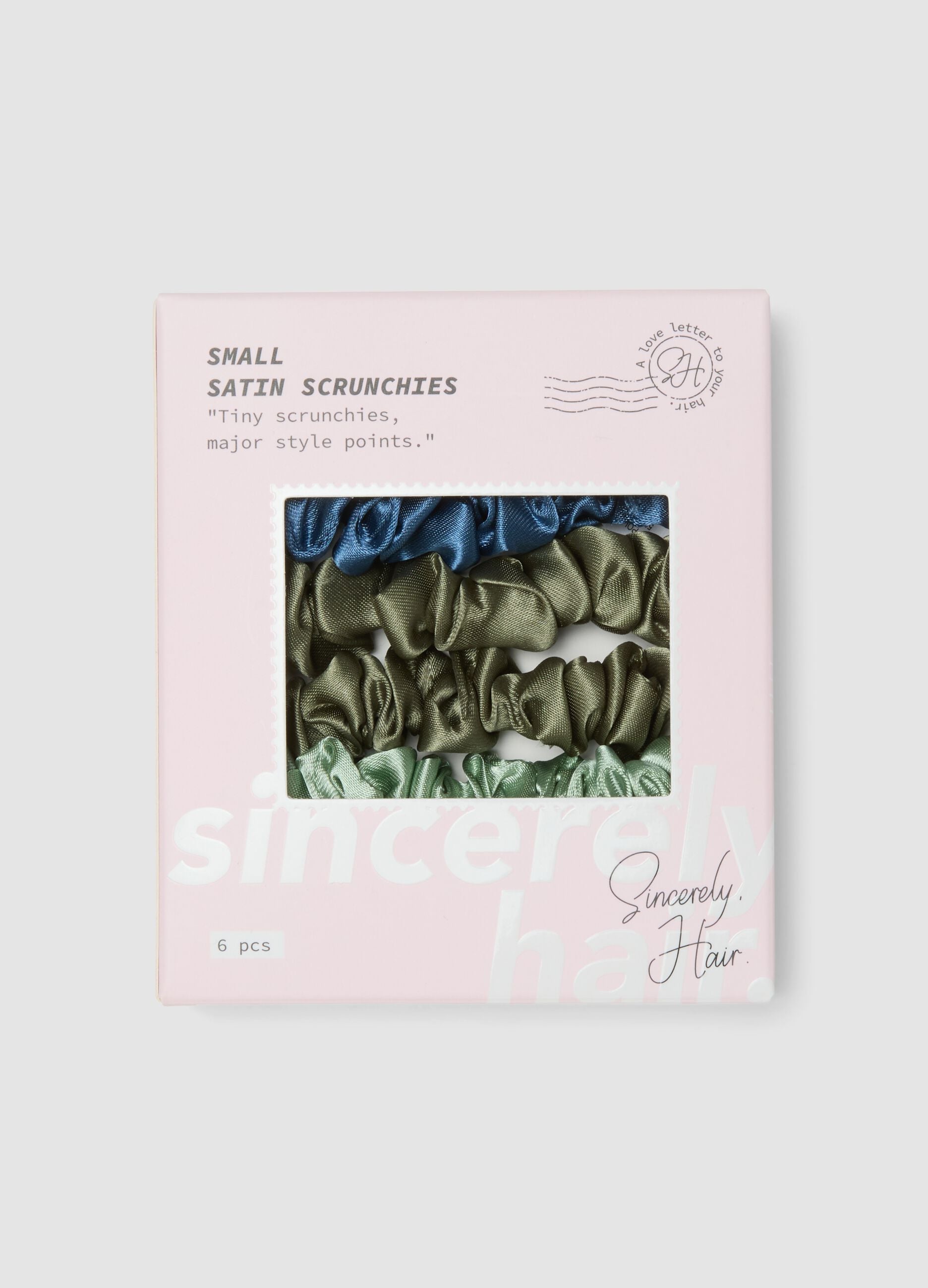 SINCERELY HAIR Small Satin Scrunchies 6-Pack Blue & Green