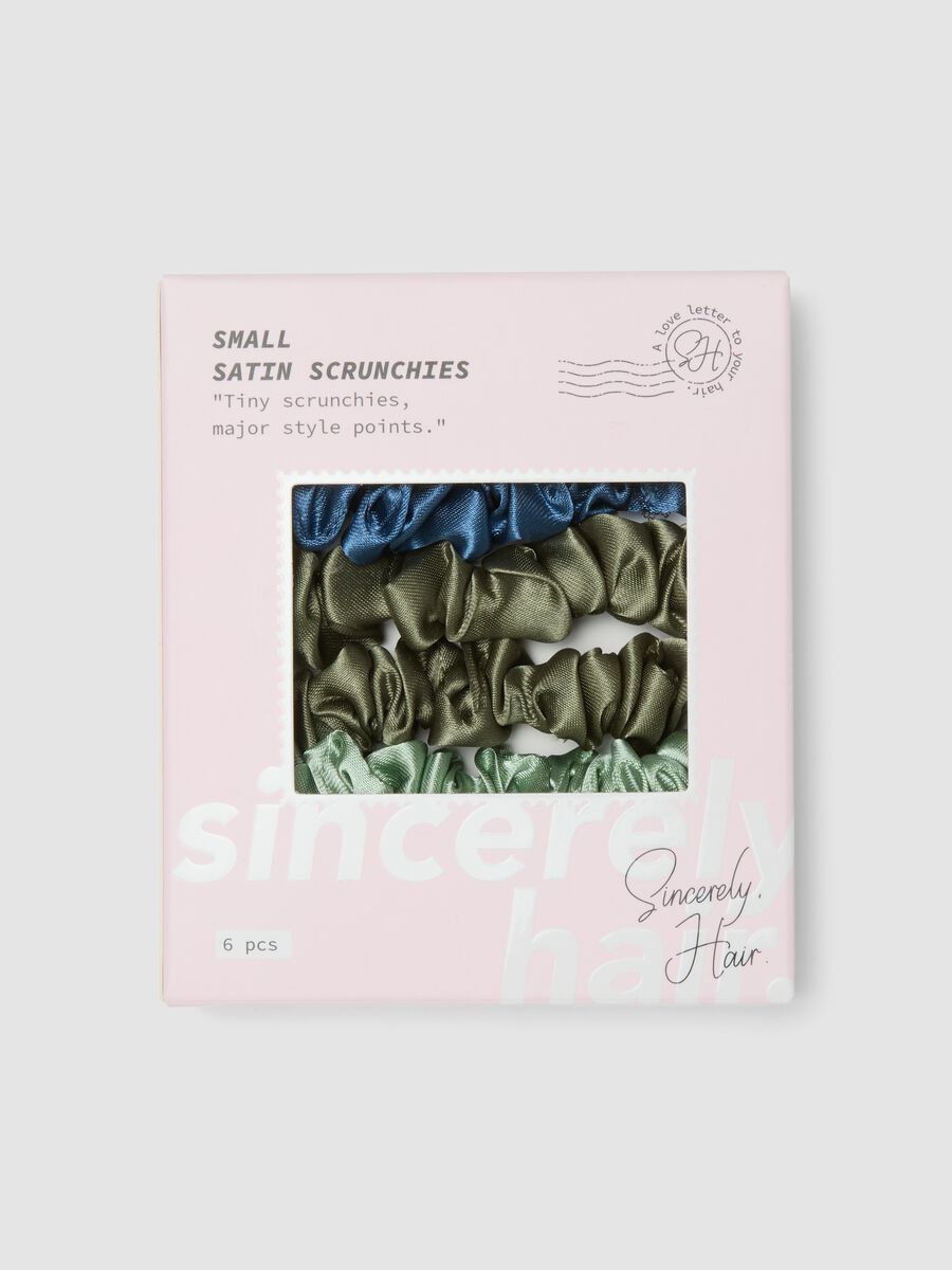 SINCERELY HAIR Petits chouchous en satin lot de 6 Bleu & Vert_0