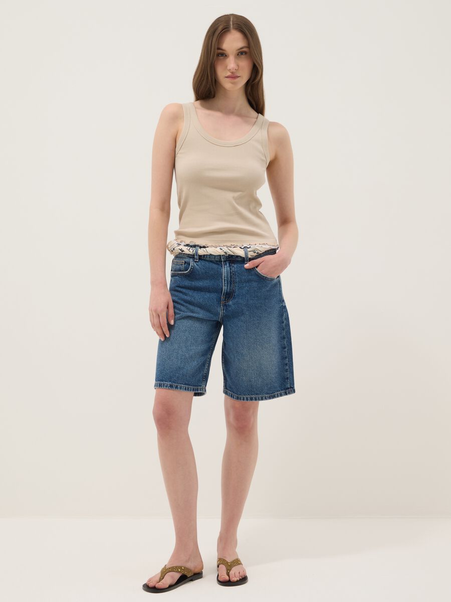 Beige pure cotton ribbed vest top, regular fit_2