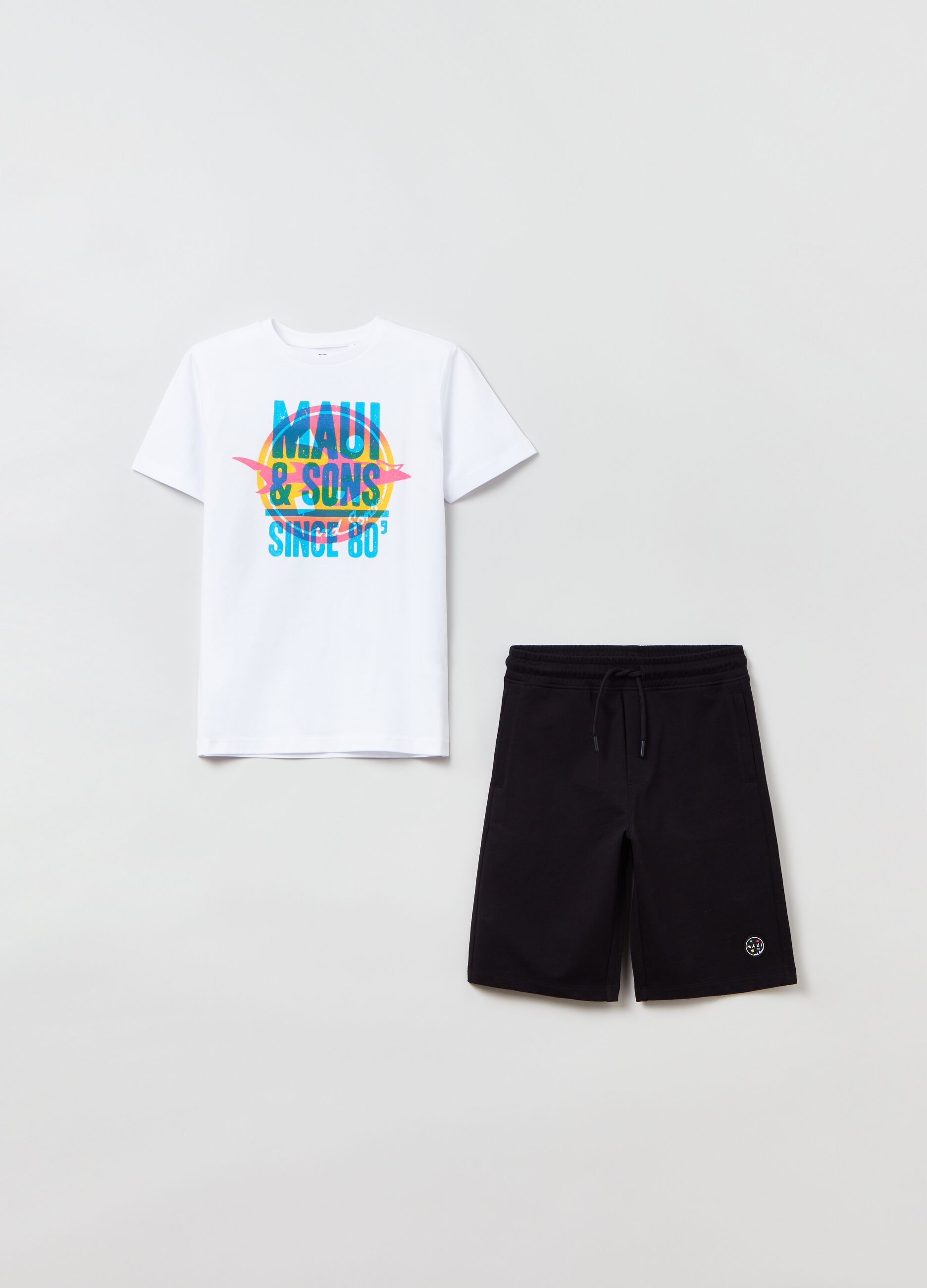 Teen Boy's White/Black Cotton jogging set by Maui and Sons | OVS
