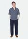 Blue cropped pure cotton checked shirt with layered double sleeves, oversized fit_0