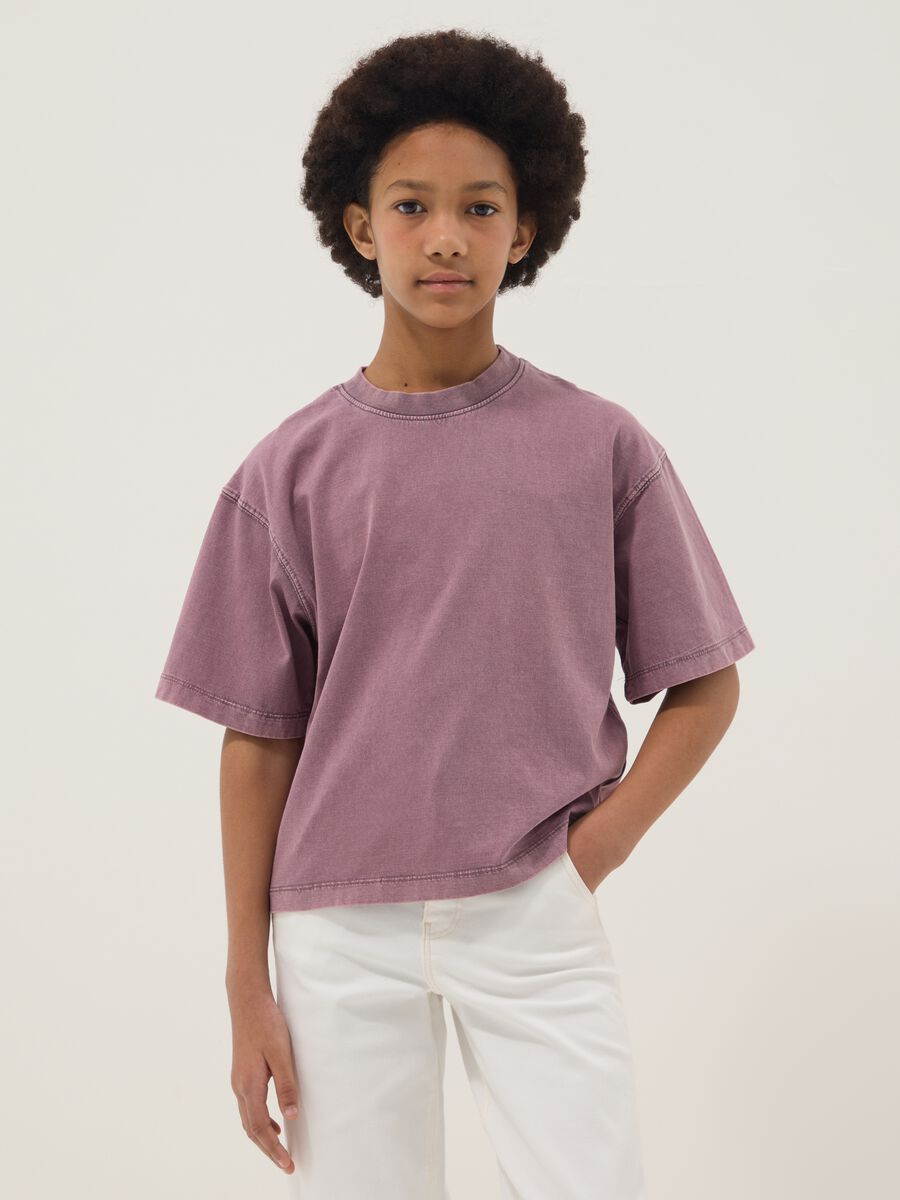 Girls' Oversized Fit Pink Pure Cotton T-shirt_0