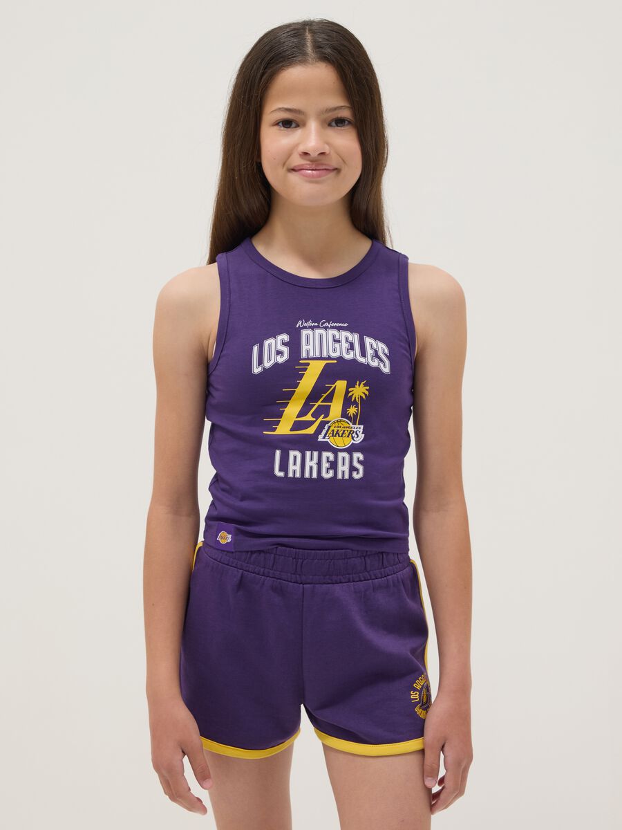 Lila Set aus Stretch-Baumwolle mit Top und Shorts_2