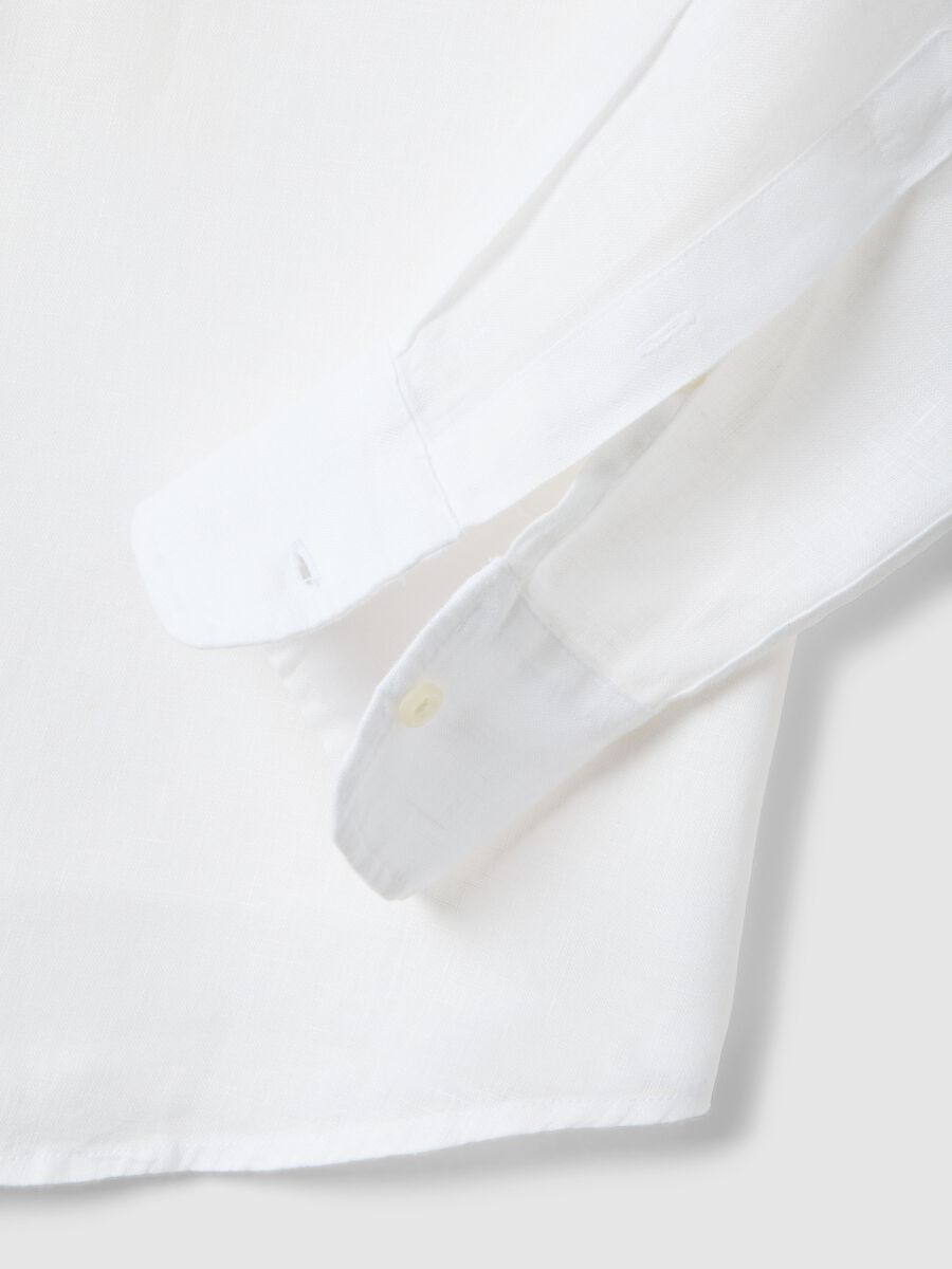White long-sleeve pure linen shirt regular fit_5