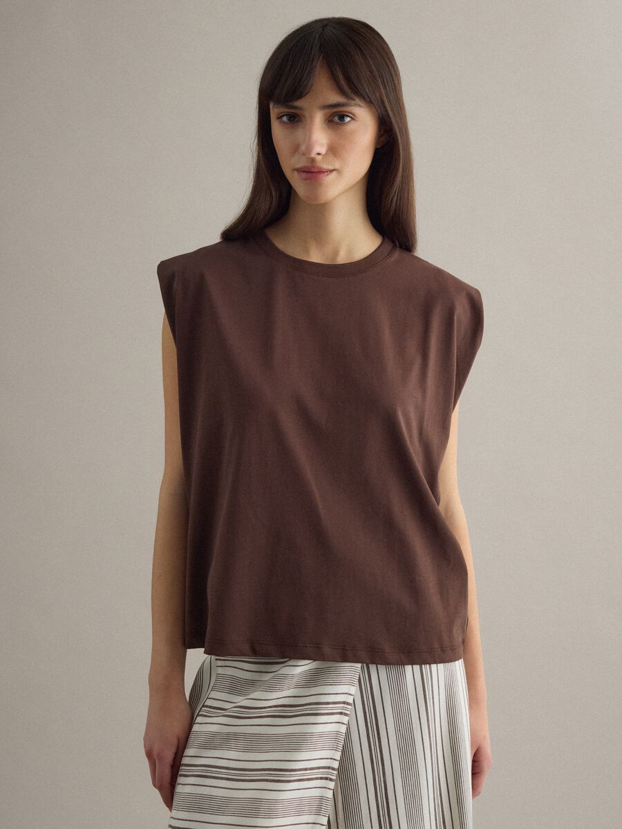 Brown short-sleeved cotton-blend T-shirt_1