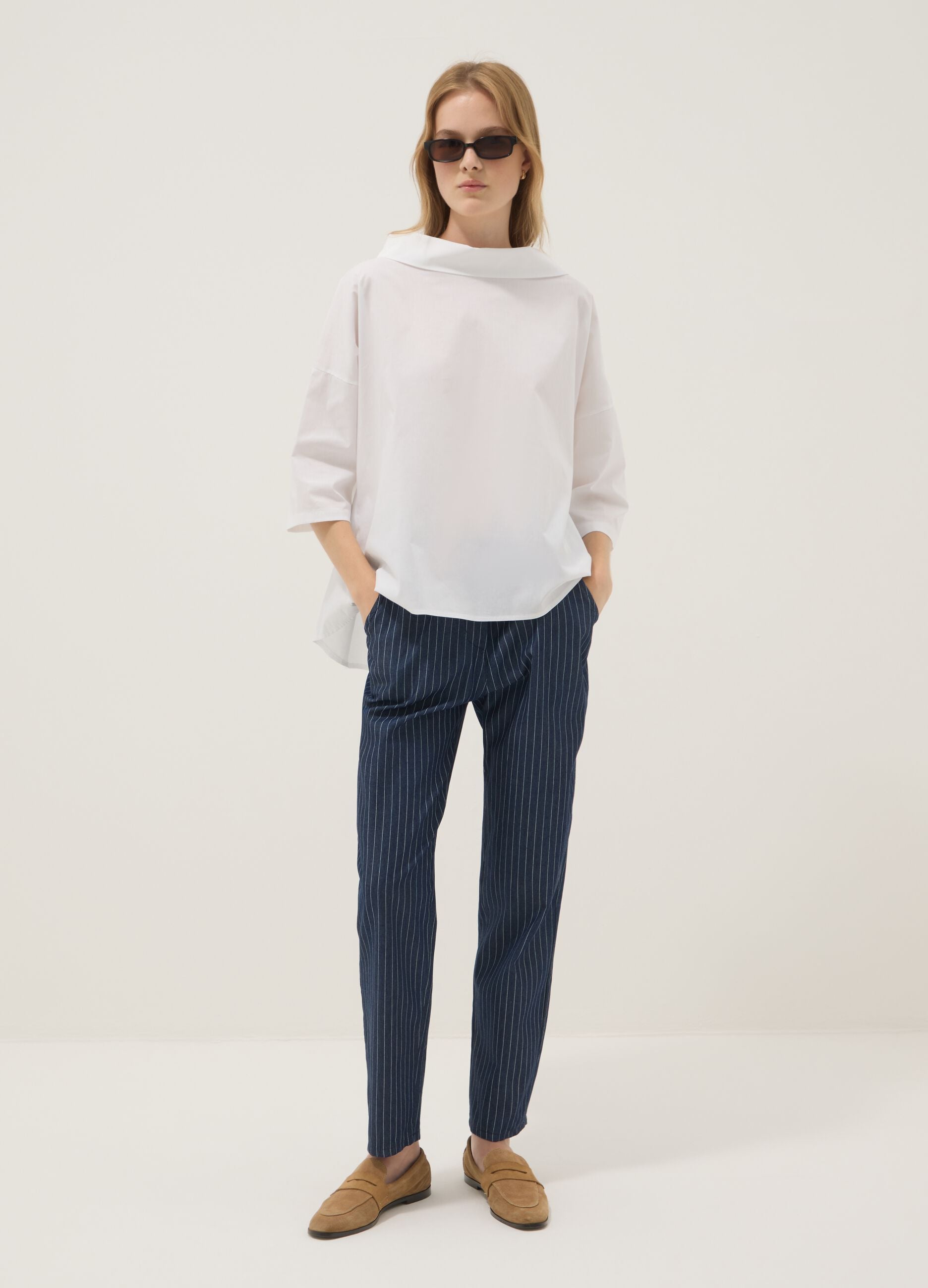 Blue pure cotton striped trousers