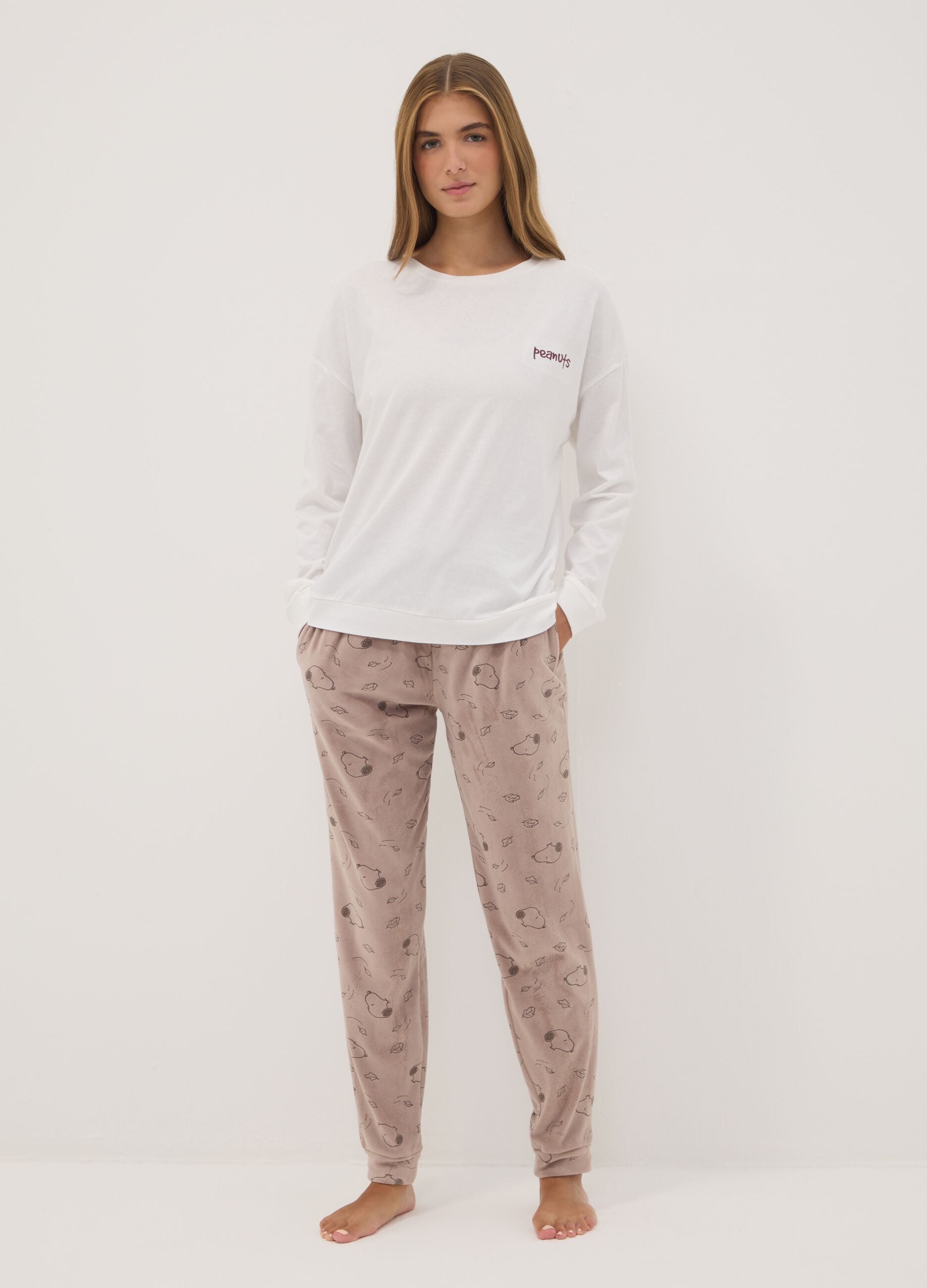 White pure cotton Peanuts print pyjama top