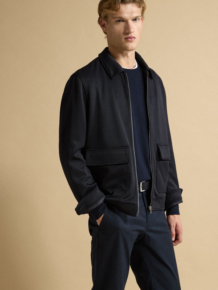 Blue padded stretch-fabric jacket_0