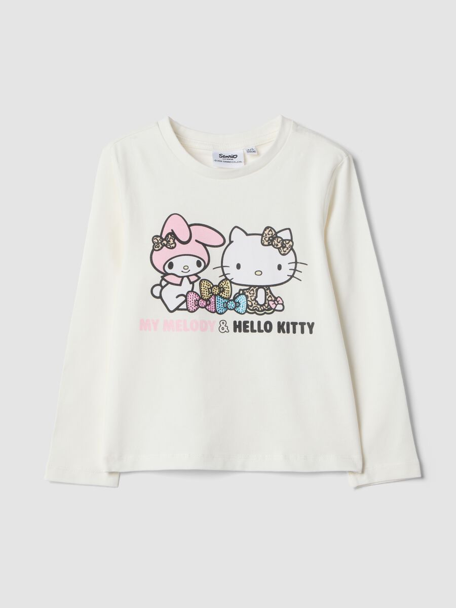 T-shirt bianca in cotone elasticizzato con stampa hello kitty per bambina_0