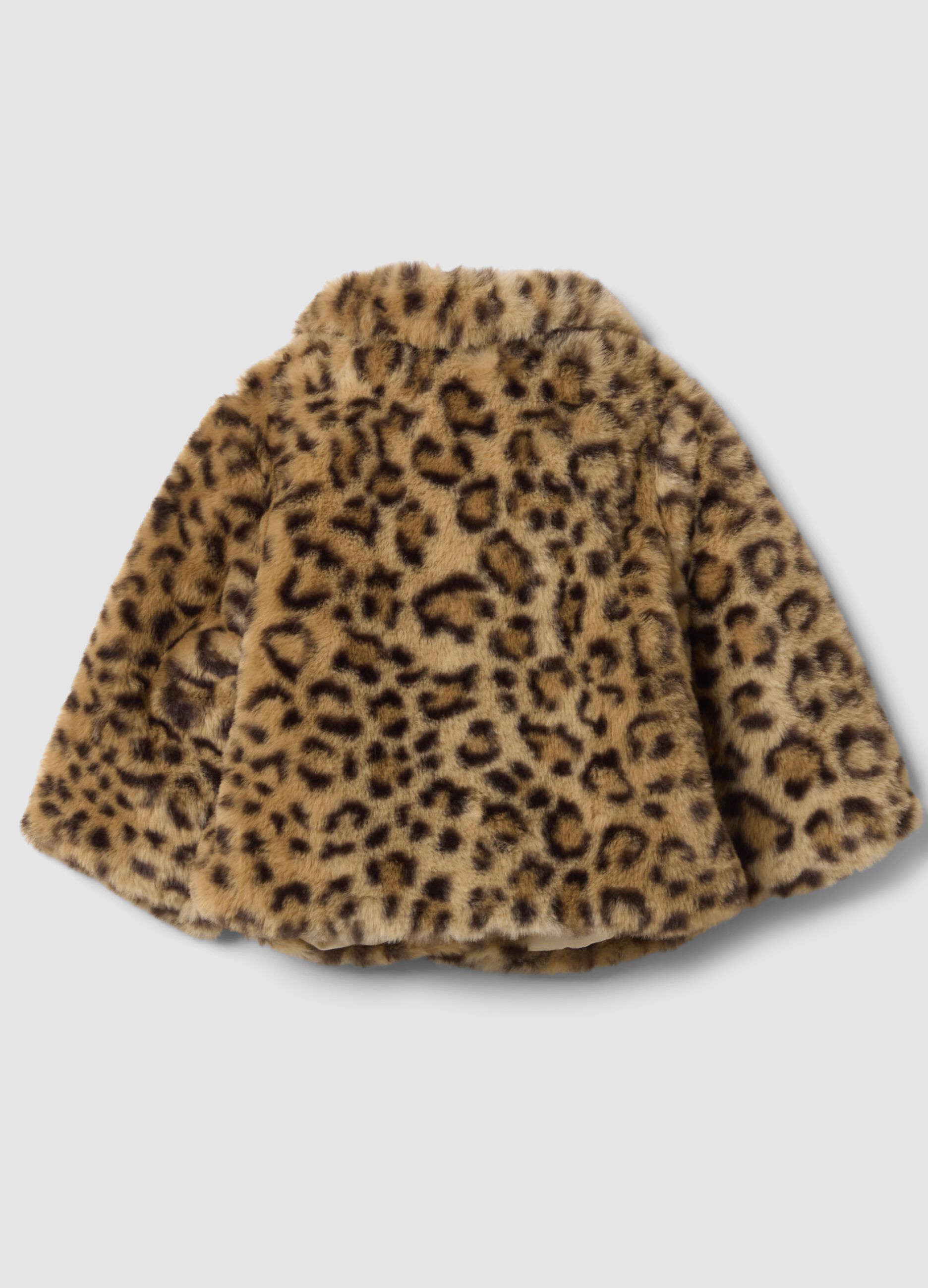 Brown padded animal print jacket with buttons for baby girl