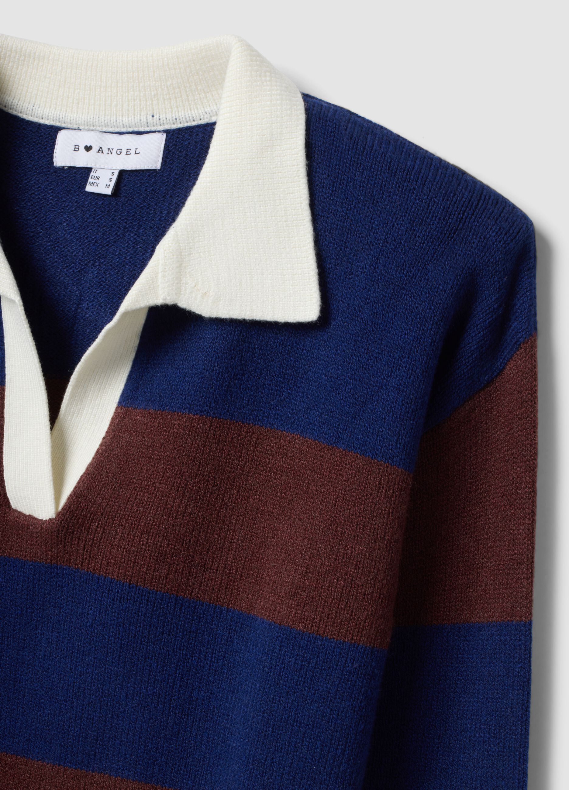Blauer, gestreifter Pullover aus Viskosemix mit Polokragen, Regular Fit