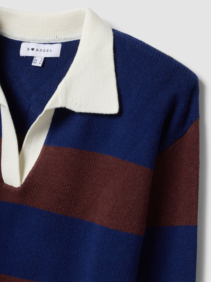 Blauer, gestreifter Pullover aus Viskosemix mit Polokragen, Regular Fit_1