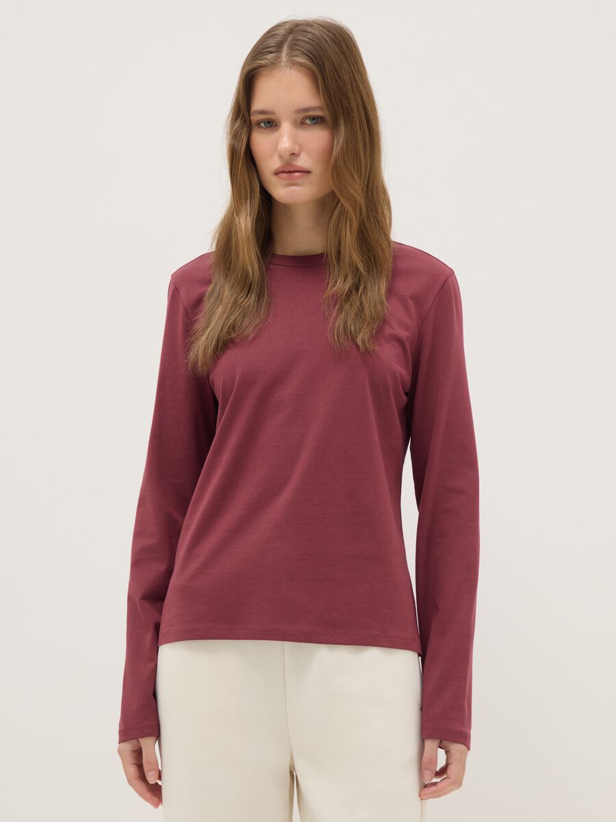 Long sleeve red T-shirt in pure cotton with regular fit_0