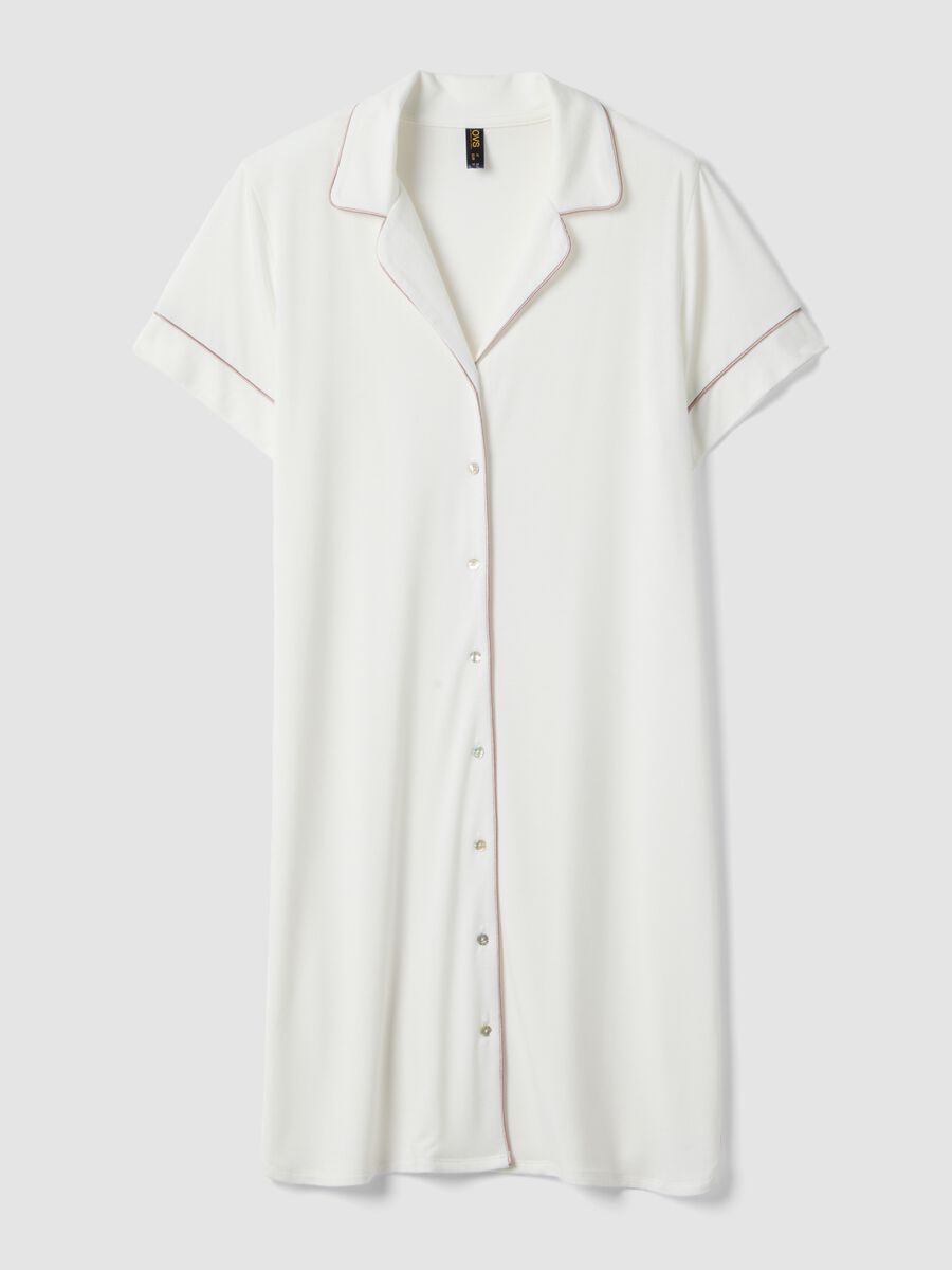 White Stretch Viscose Blend Nightdress with V-Neck_4