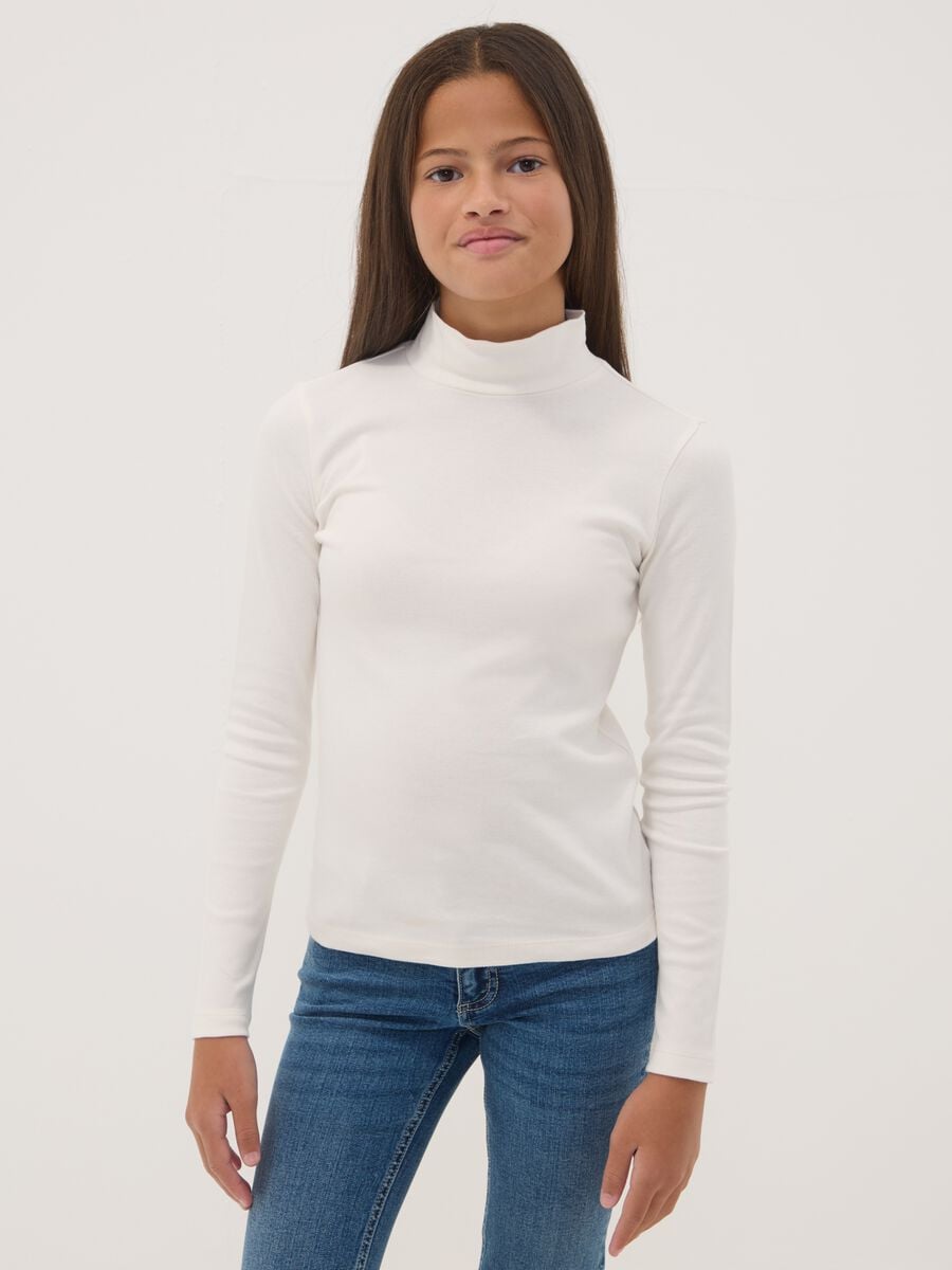 Wei&szlig;es T-Shirt aus reiner Bio-Baumwolle mit Stehkragen_0