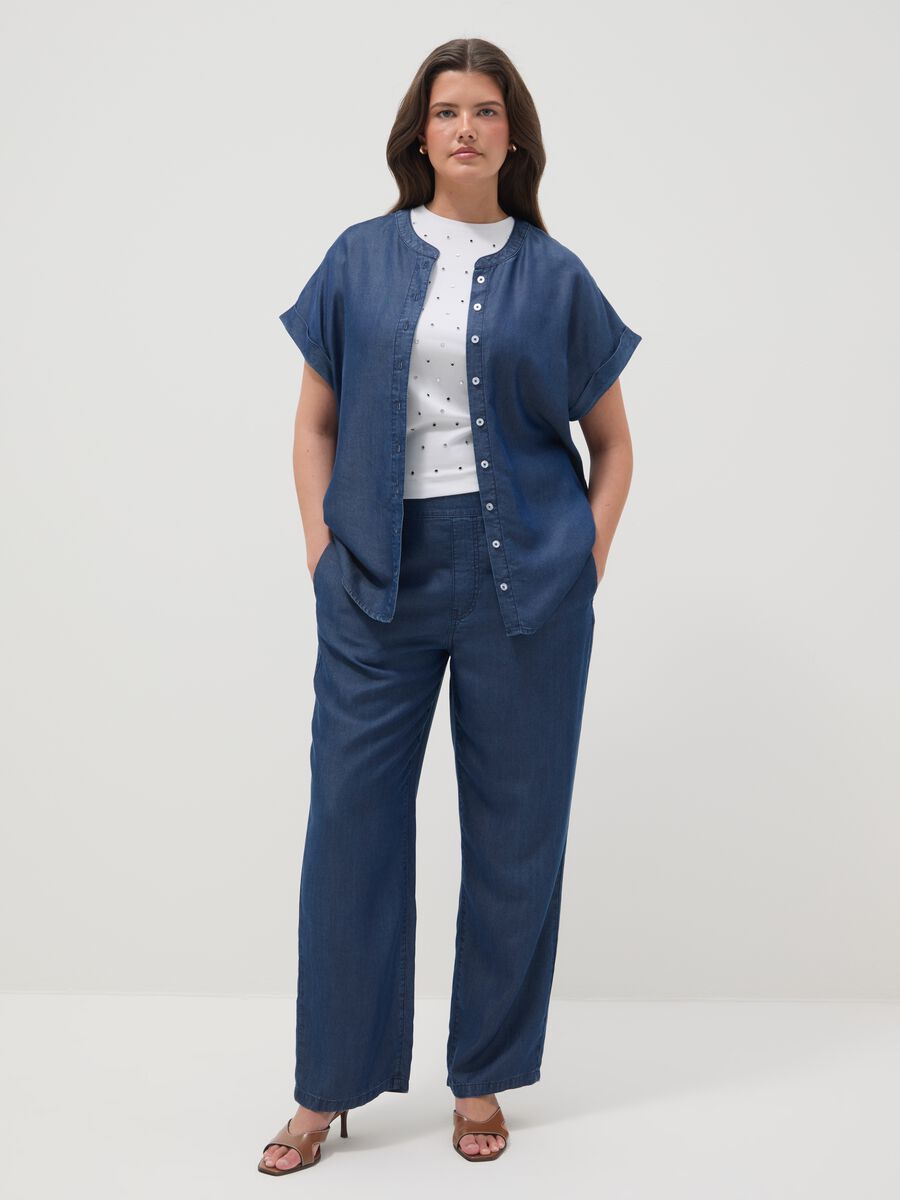 Blaue Regular Fit Hemd aus reinem Lyocell mit Stehkragen_2