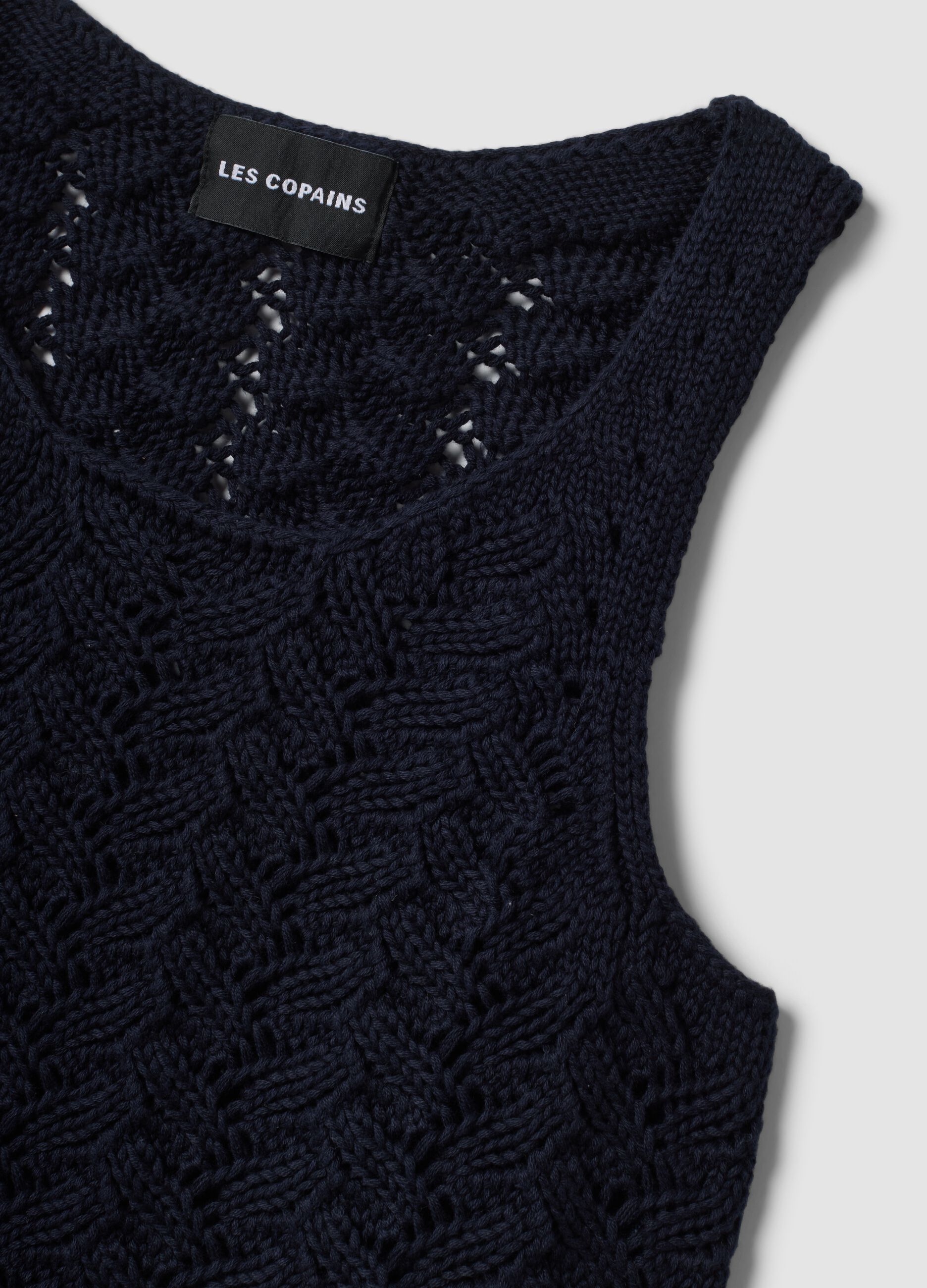 Tank top blu in crochet di puro cotone