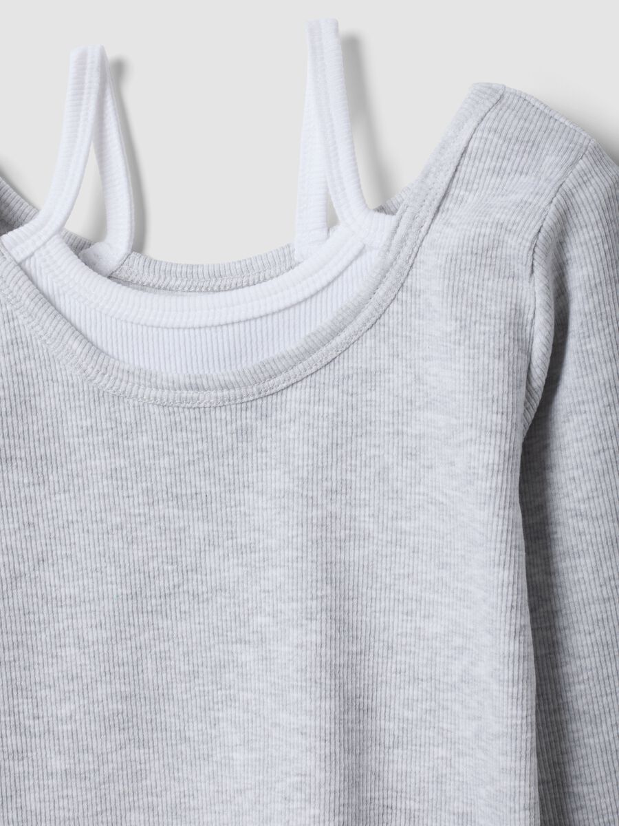 T-shirt grigia in cotone elasticizzato con spalline slim fit_1