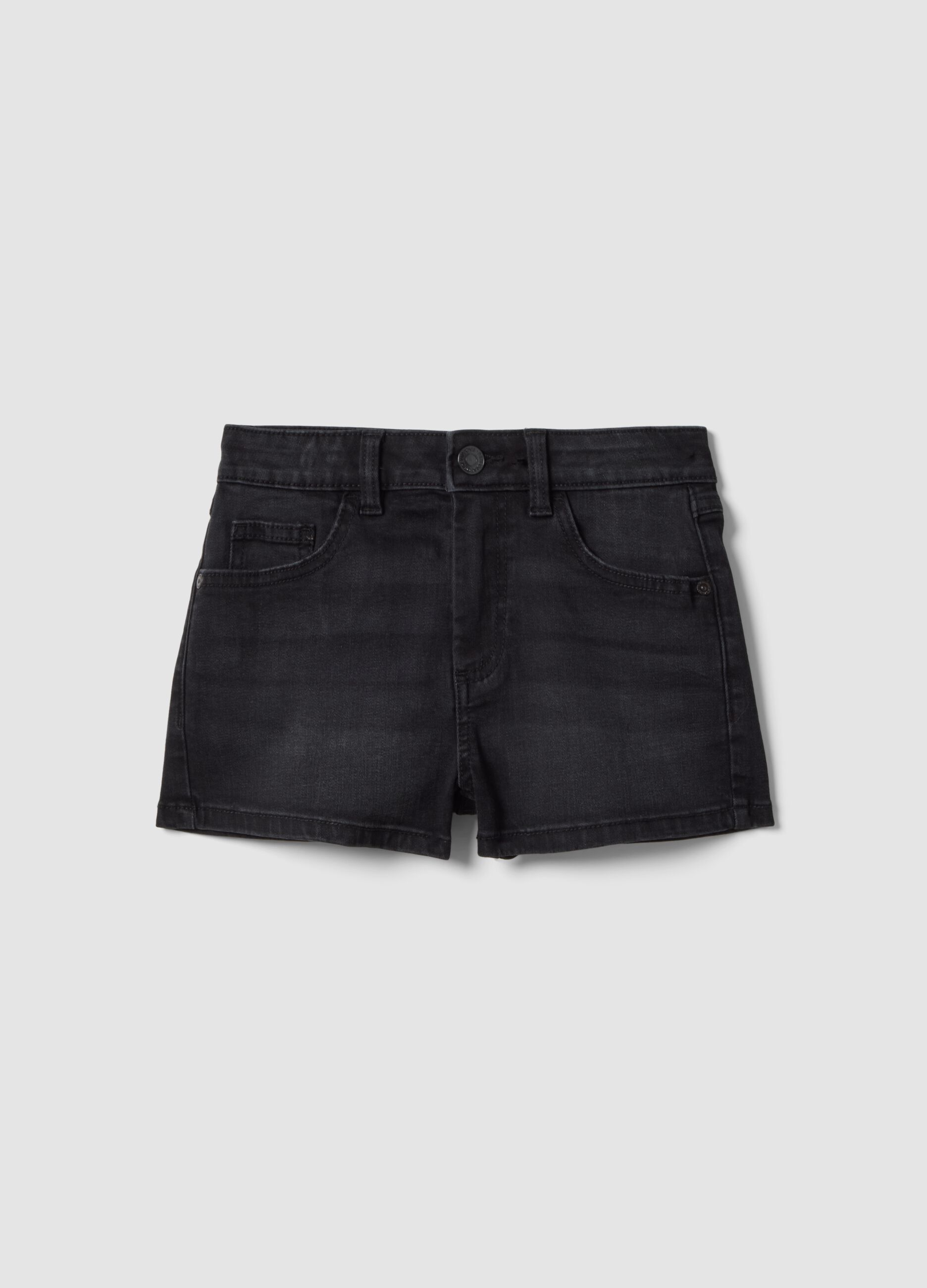 Schwarze Denim-Shorts f&uuml;r M&auml;dchen aus elastischem Baumwollmix, Slim Fit