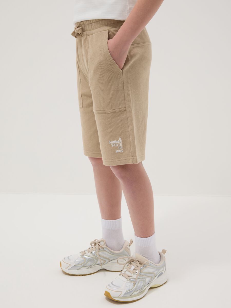 Boy's regular fit beige pure cotton shorts_1