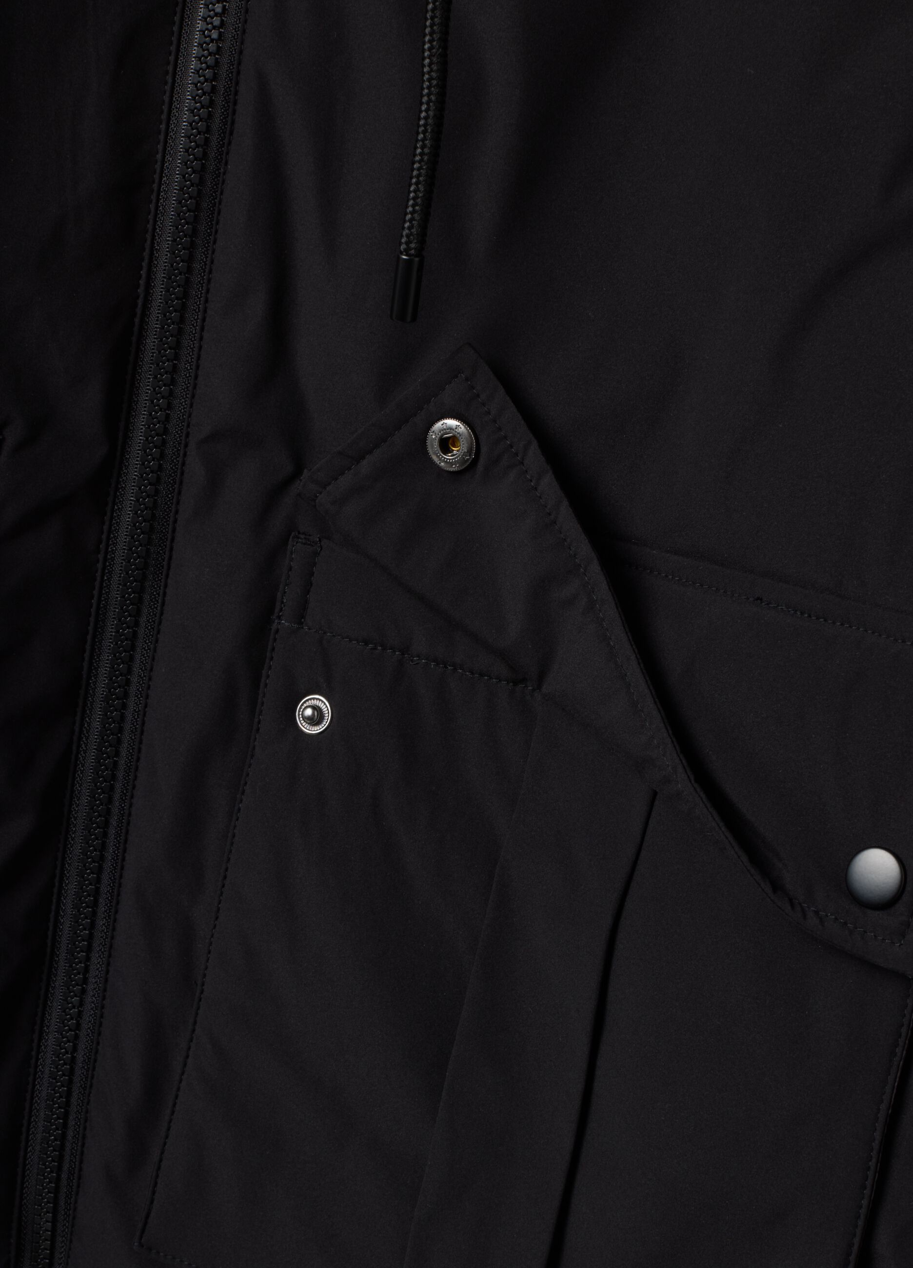 Black padded hooded jacket with zip, oversized fit