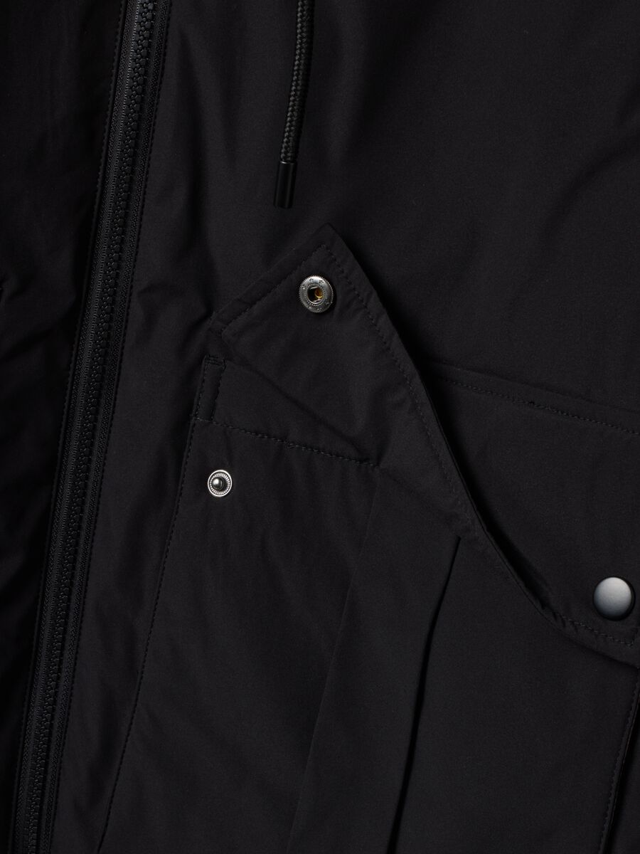 Black padded hooded jacket with zip, oversized fit_5