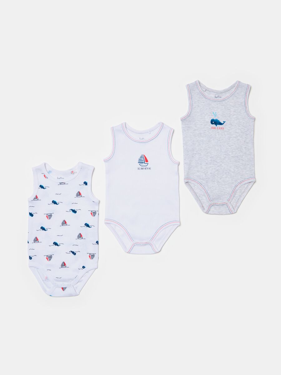 Three-pack bodysuits with whale and sail boat print_0