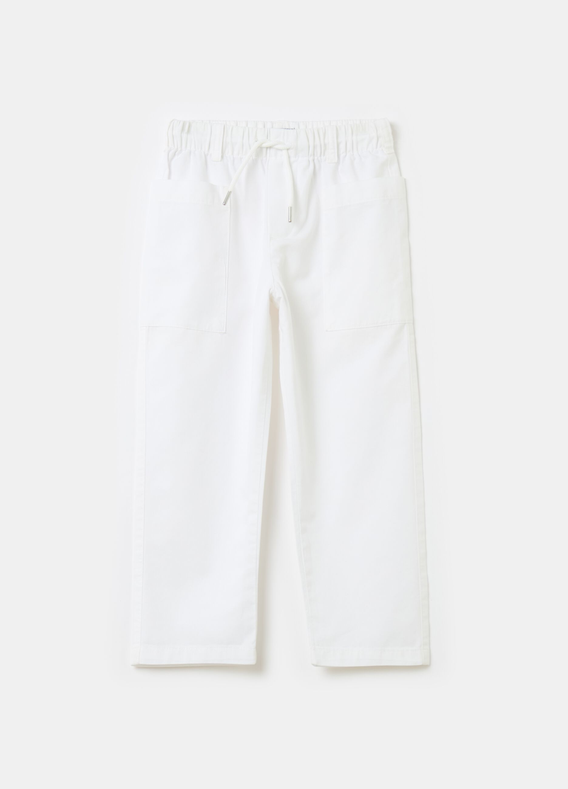 Linen and cotton trousers with drawstring