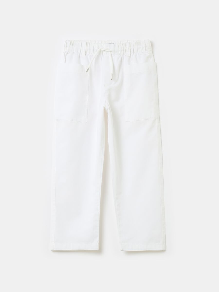 Linen and cotton trousers with drawstring_0