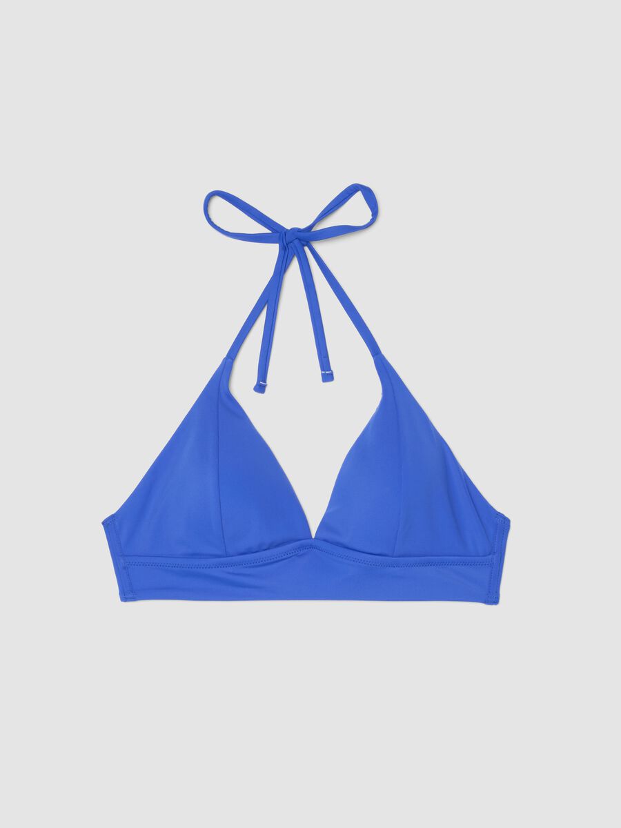 Blue stretch bikini top with adjustable tie straps_0