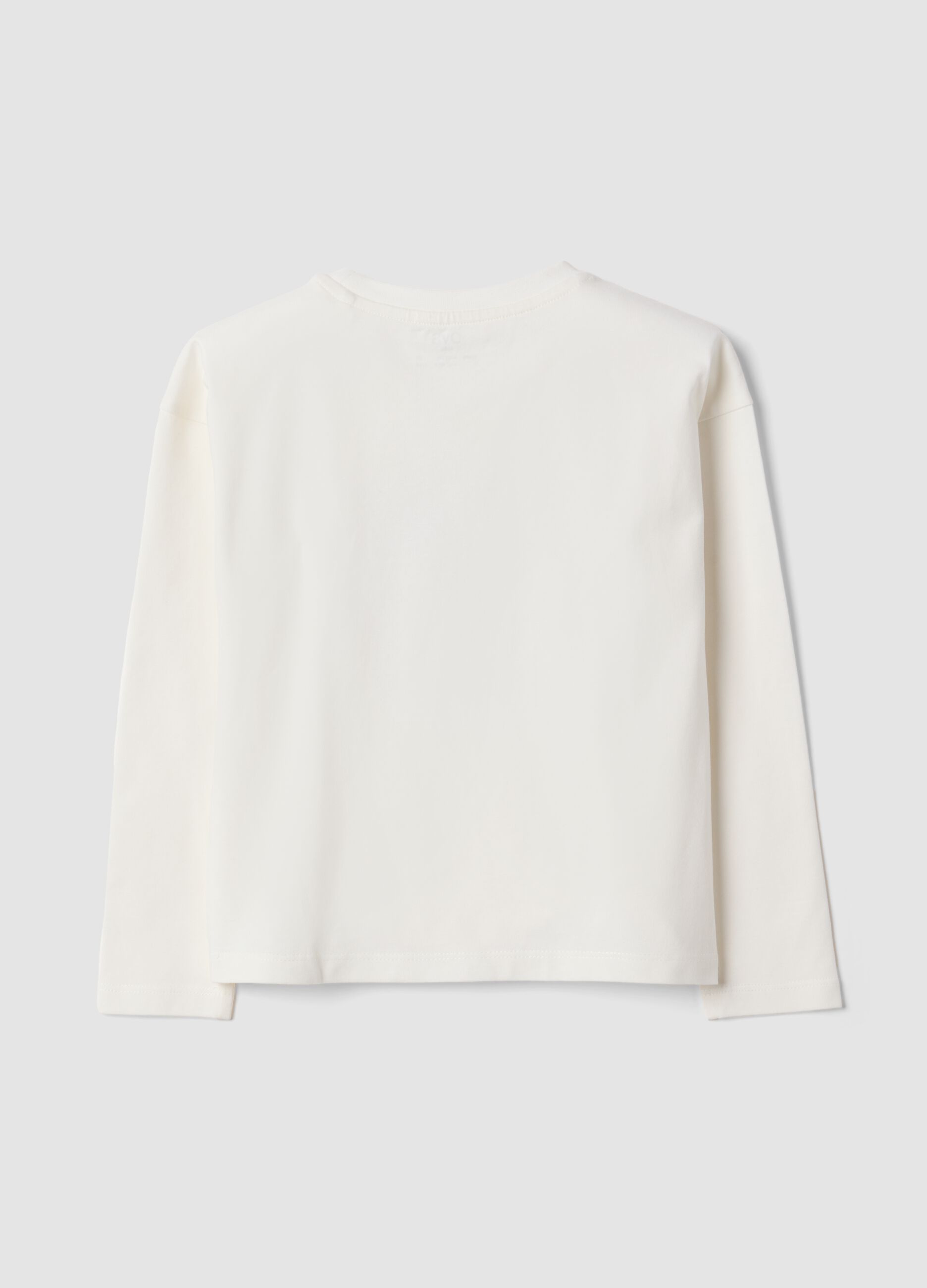 T-shirt bianca in cotone elasticizzato con girocollo