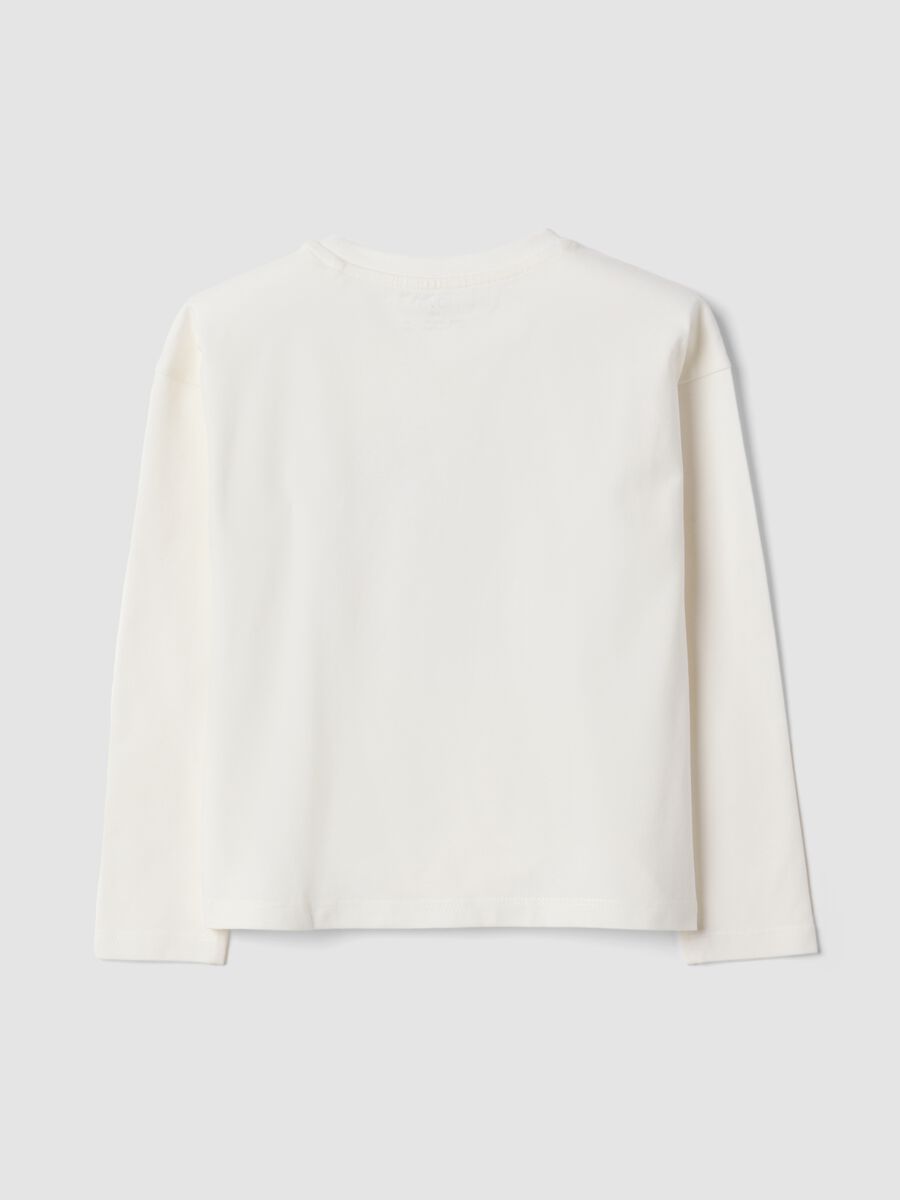 T-shirt bianca in cotone elasticizzato con girocollo_1