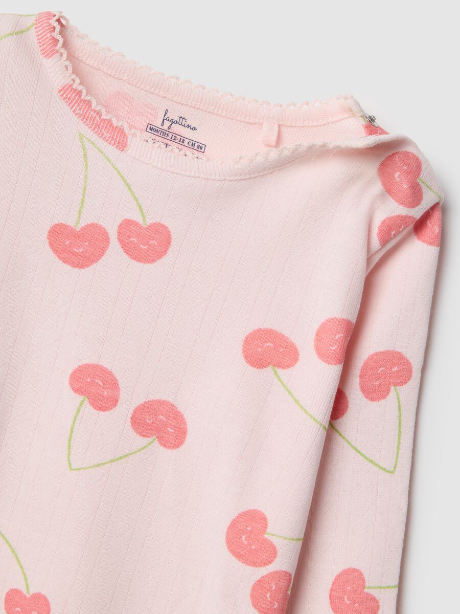 Pink baby girl pyjamas in pure cotton regular fit with cherry design_3