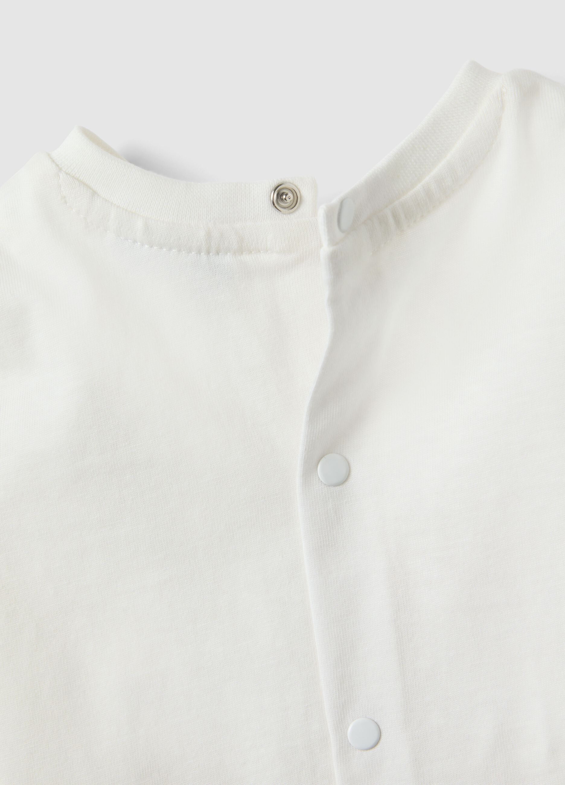 White cotton-blend baby T-shirt with teddy bear print, regular fit