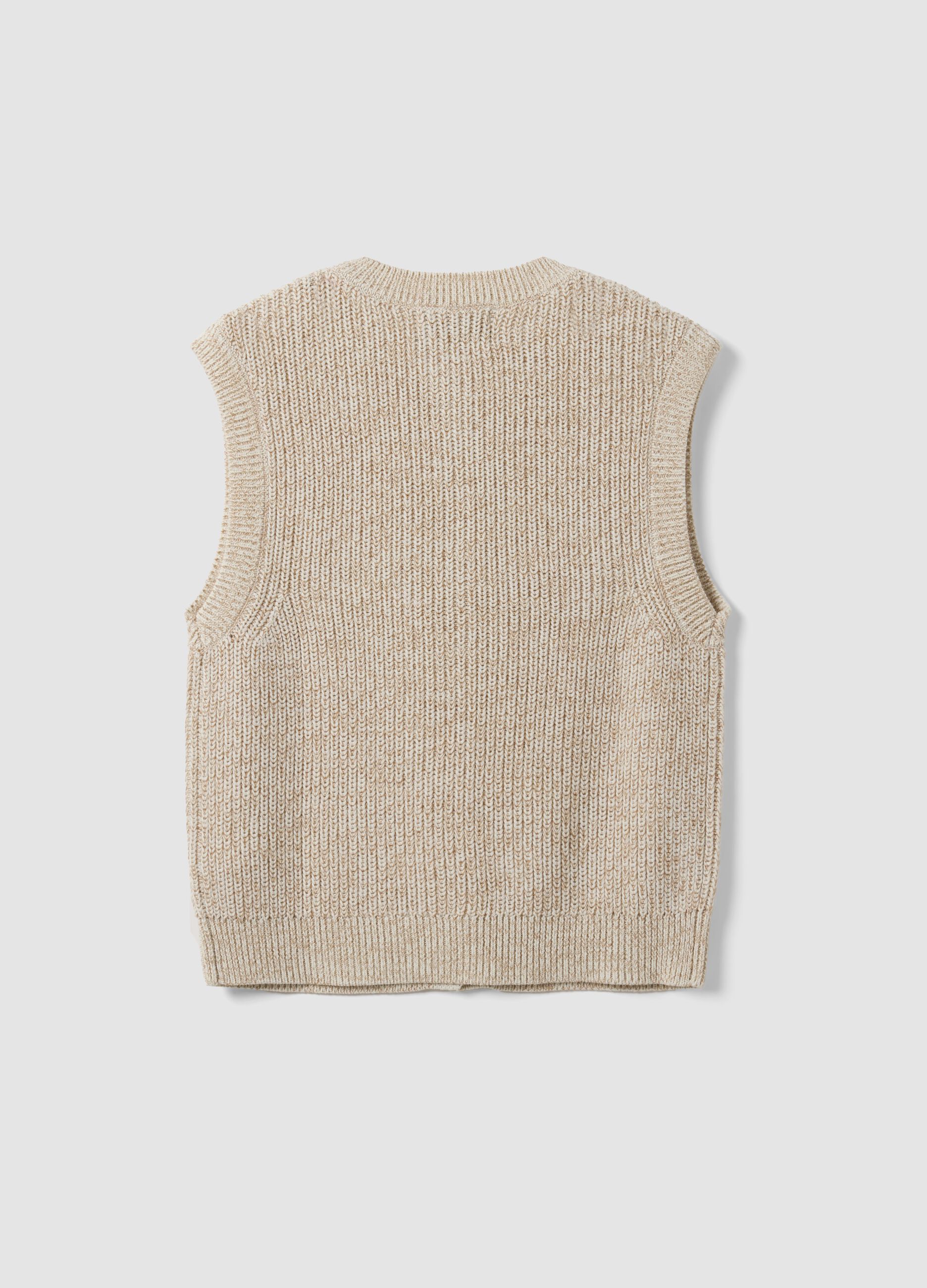 White pure cotton knitted gilet with crew neck, regular fit
