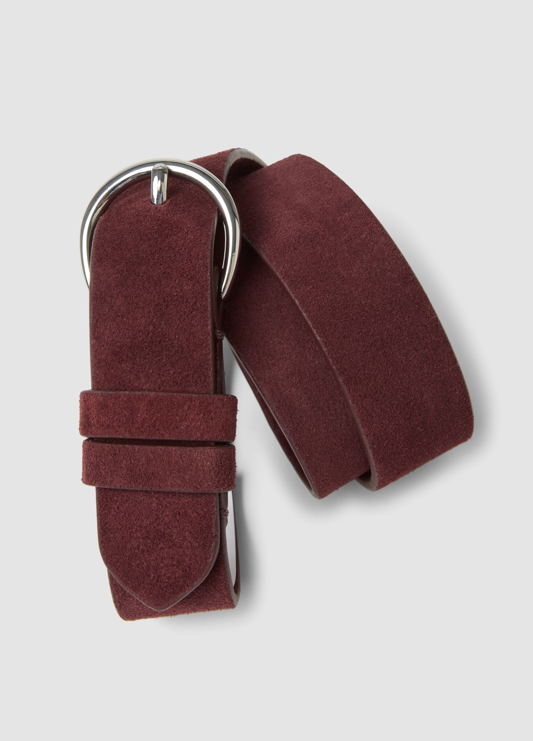 Red genuine leather belt with oval buckle