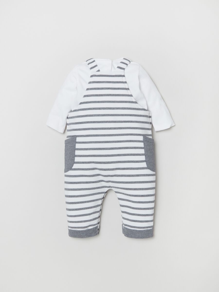 T-shirt and striped dungarees set in cotton_1