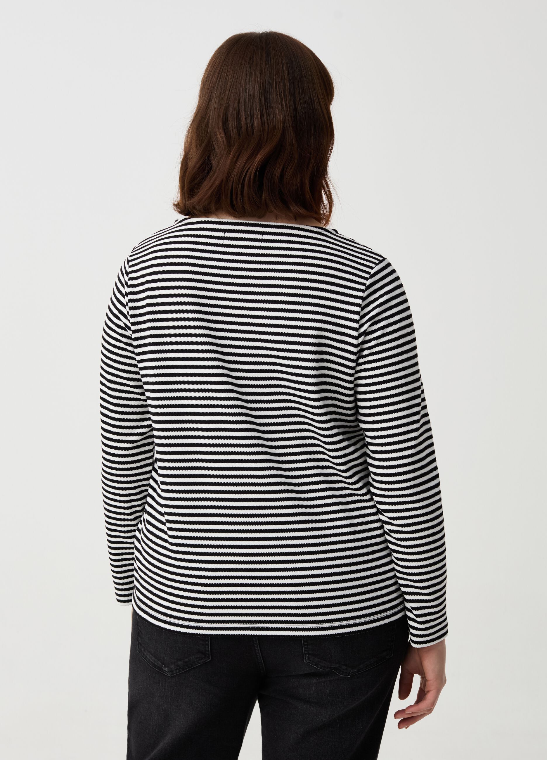 Long-sleeved striped knit shirt