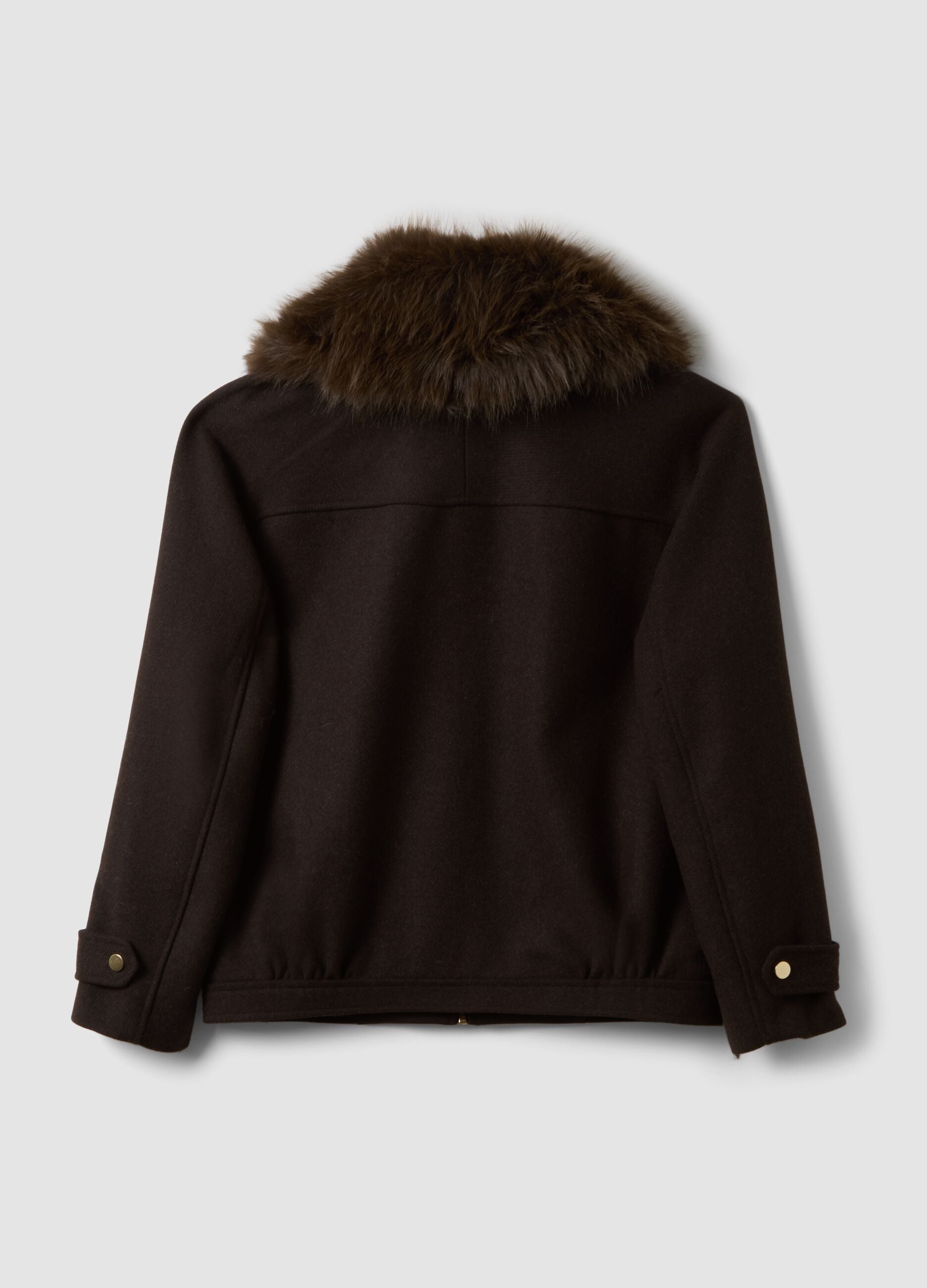 Giacca marrone in misto lana e viscosa con zip