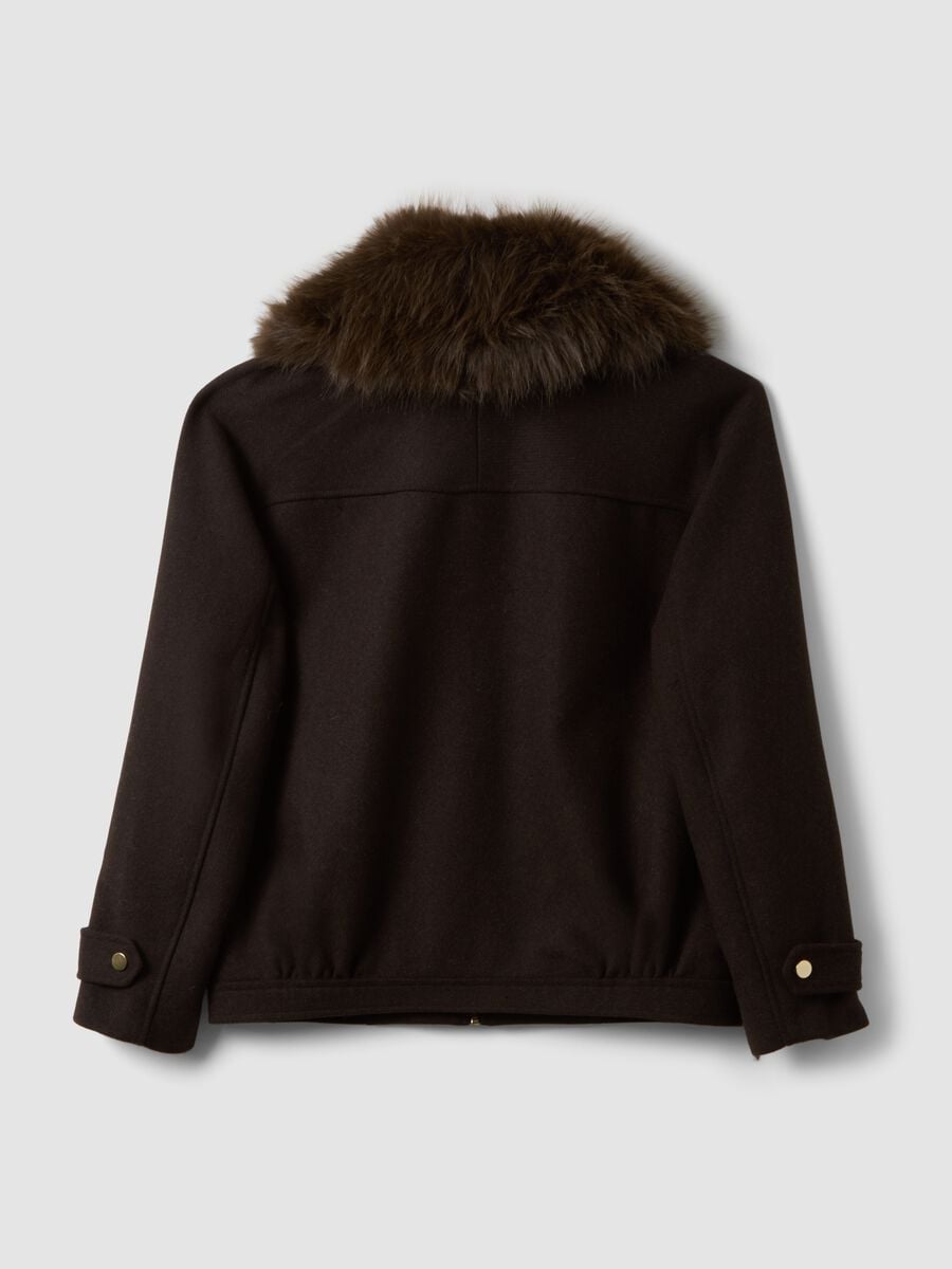 Giacca marrone in misto lana e viscosa con zip_2