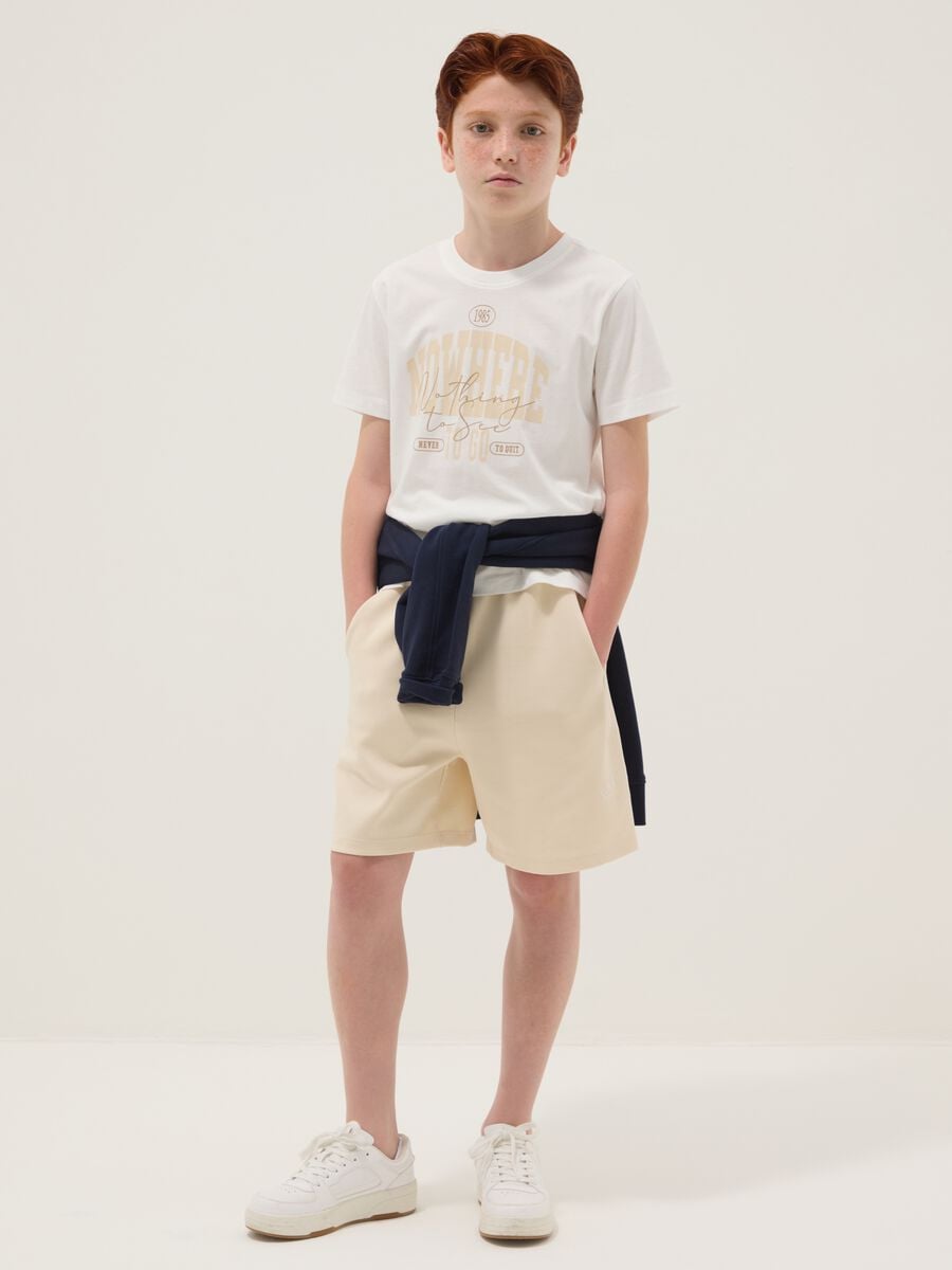 Beige cotton-blend shorts with elasticated waist_0