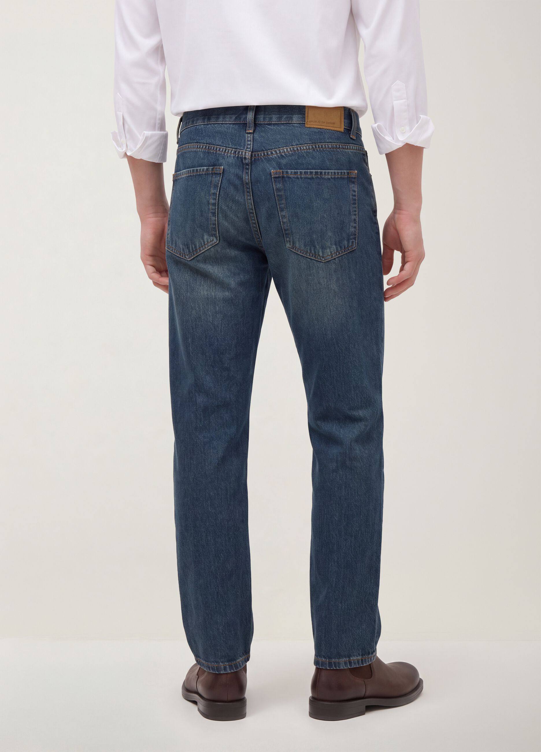Jeans de ganga azul 100% algod&atilde;o, corte straight