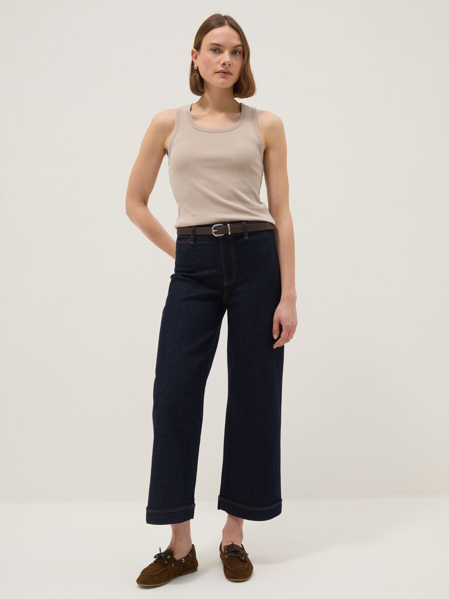 Beige stretch cotton vest top, regular fit_1