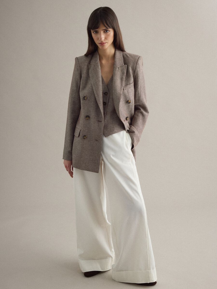 White cotton blend flare trousers with regular waist_1