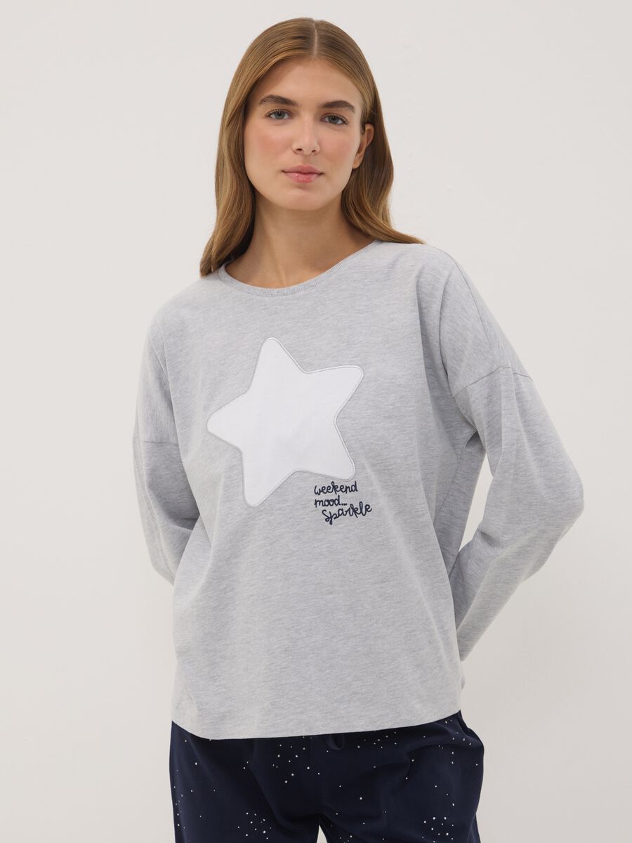 Grey organic cotton and viscose blend crew-neck pyjamas_1