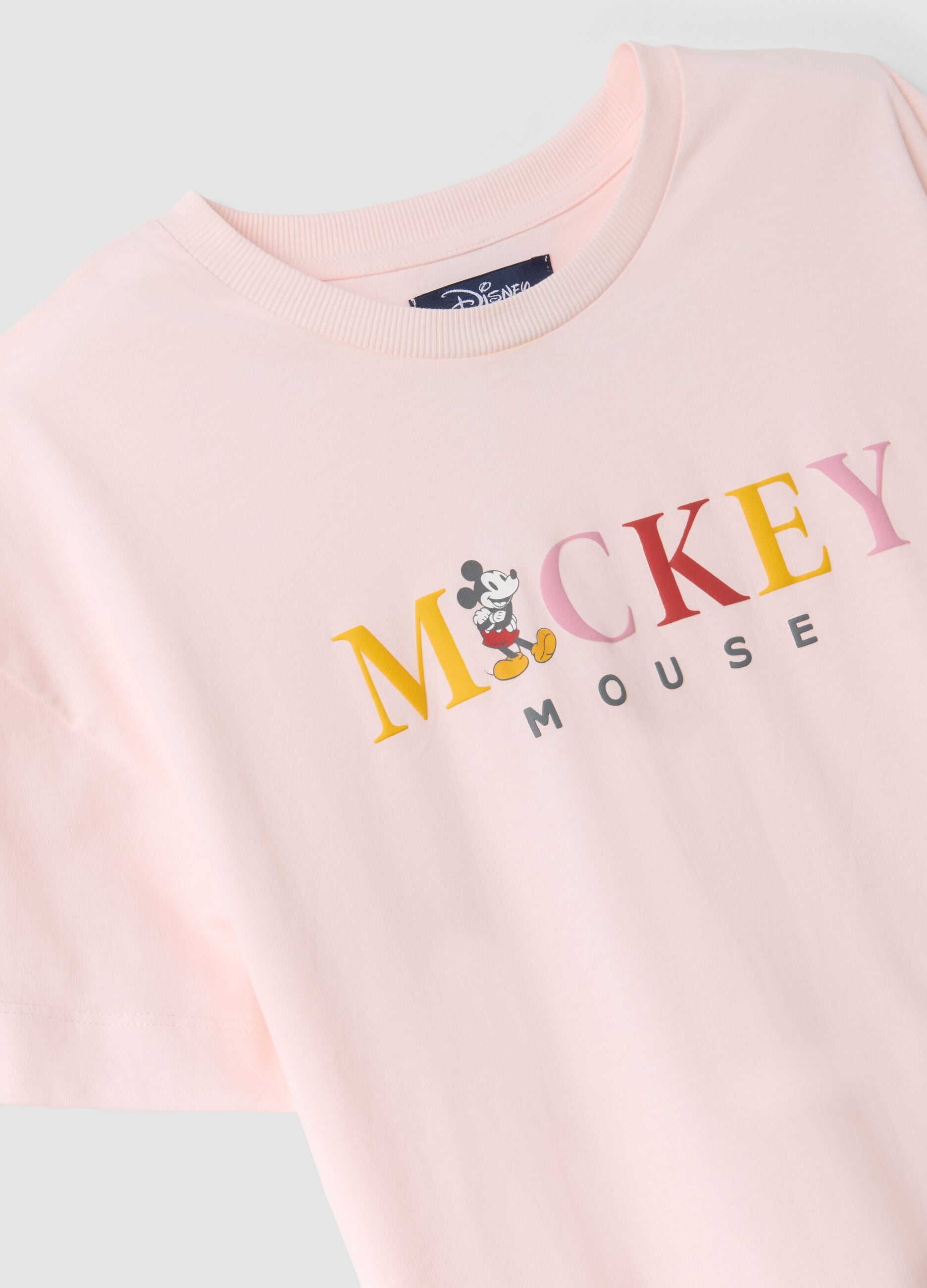 Pink organic cotton pyjama T-shirt with Mickey Mouse slogan