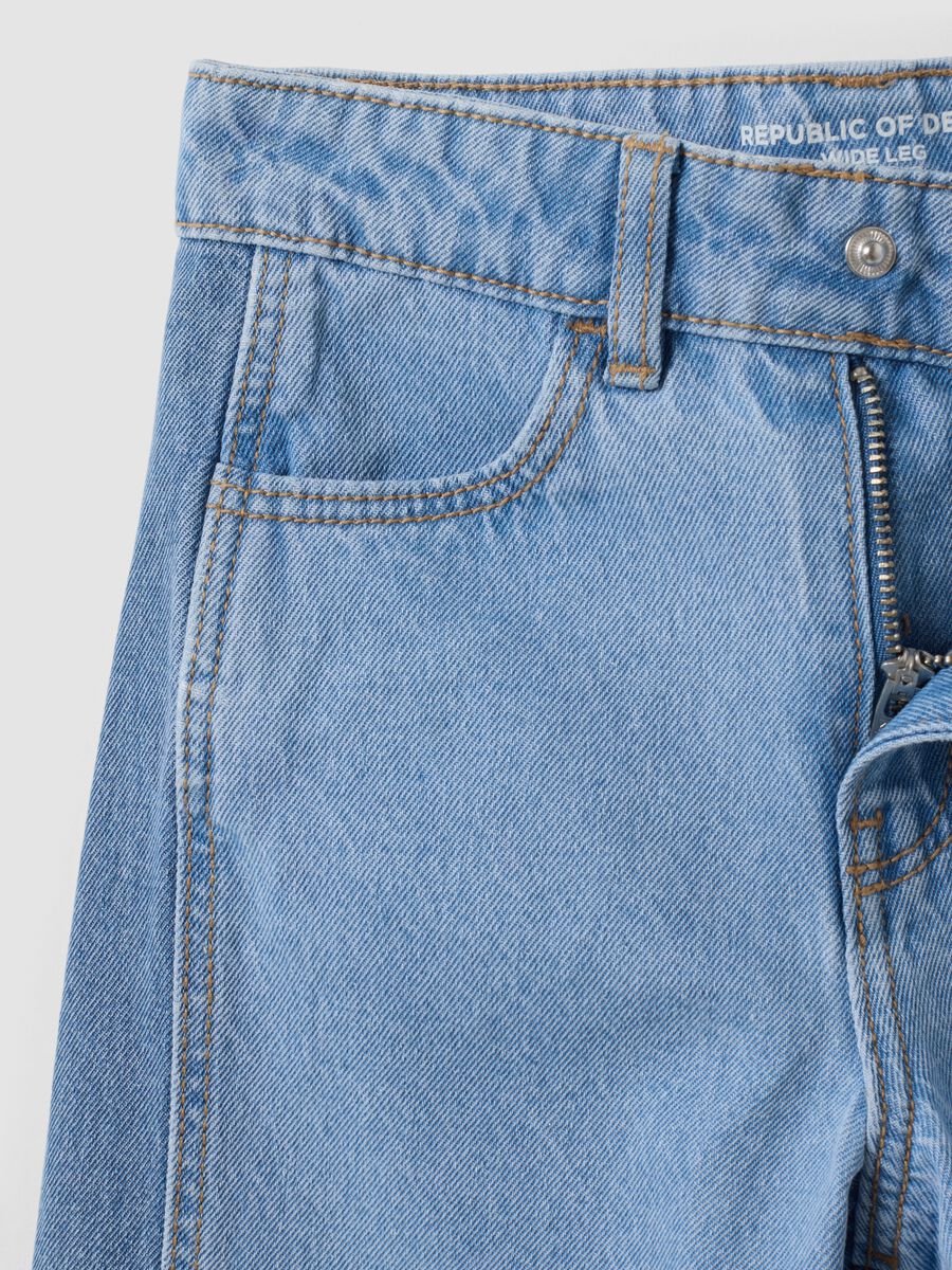Light Blue Wide-Leg Pure Cotton Jeans for Girls_3
