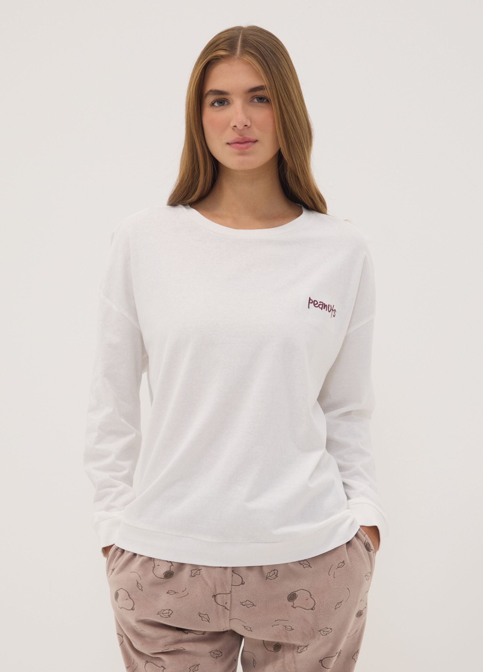 White pure cotton Peanuts print pyjama top