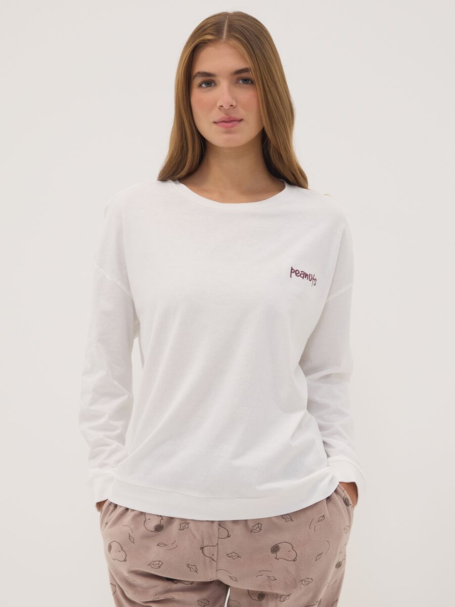 White pure cotton Peanuts print pyjama top_1